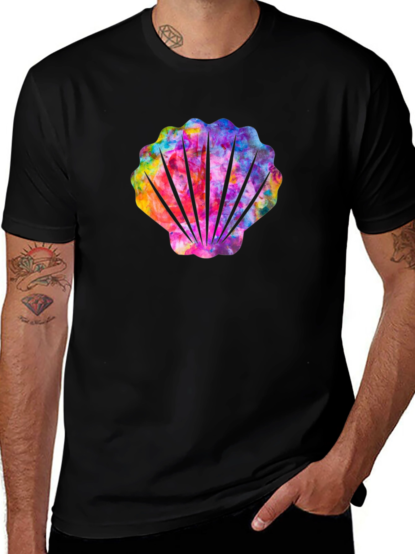 Variant 7 of Rainbow Seashell Graphic Tee - Black