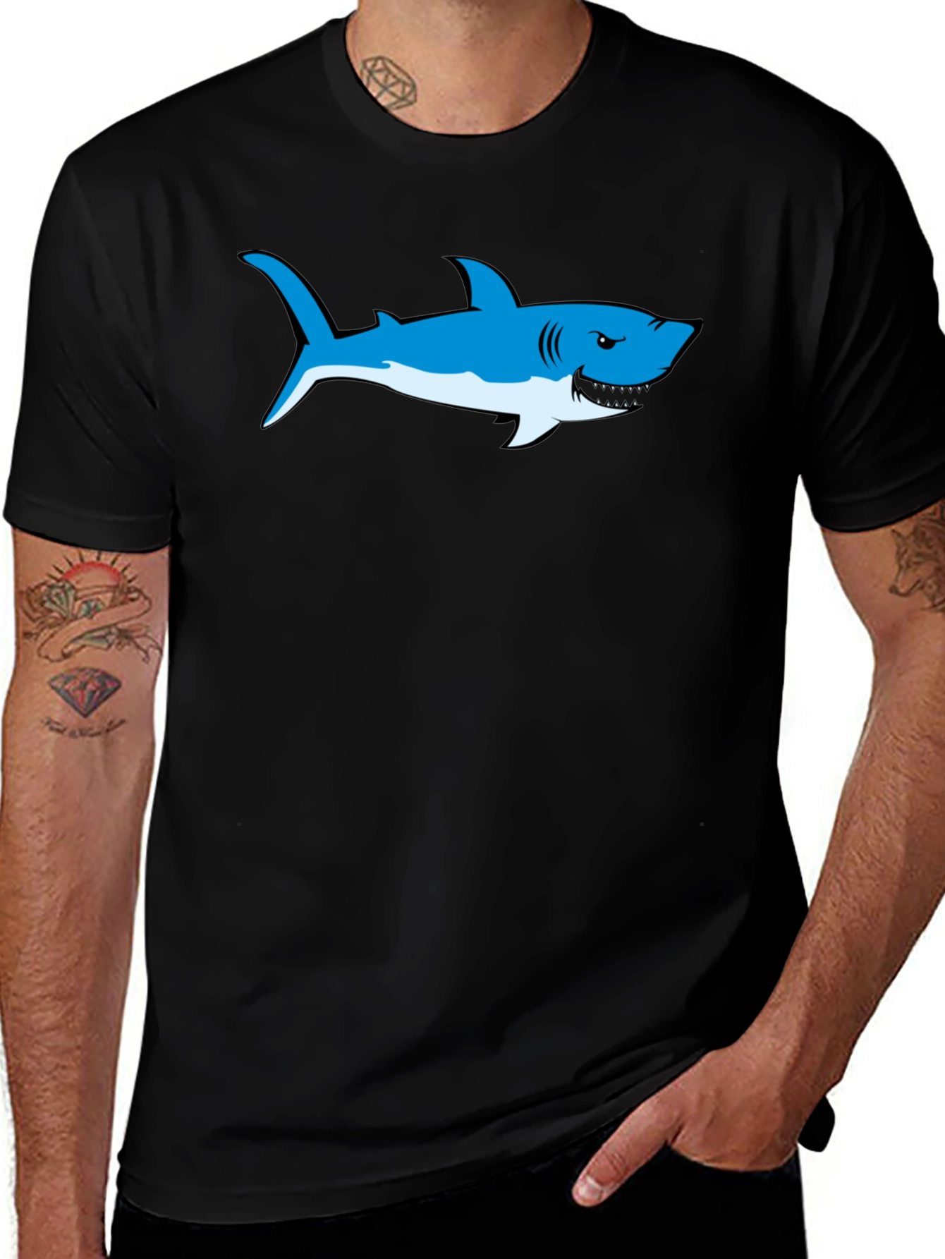 Variant 8 of Shark Graphic Tee - Men's Black Cotton T-Shirt
