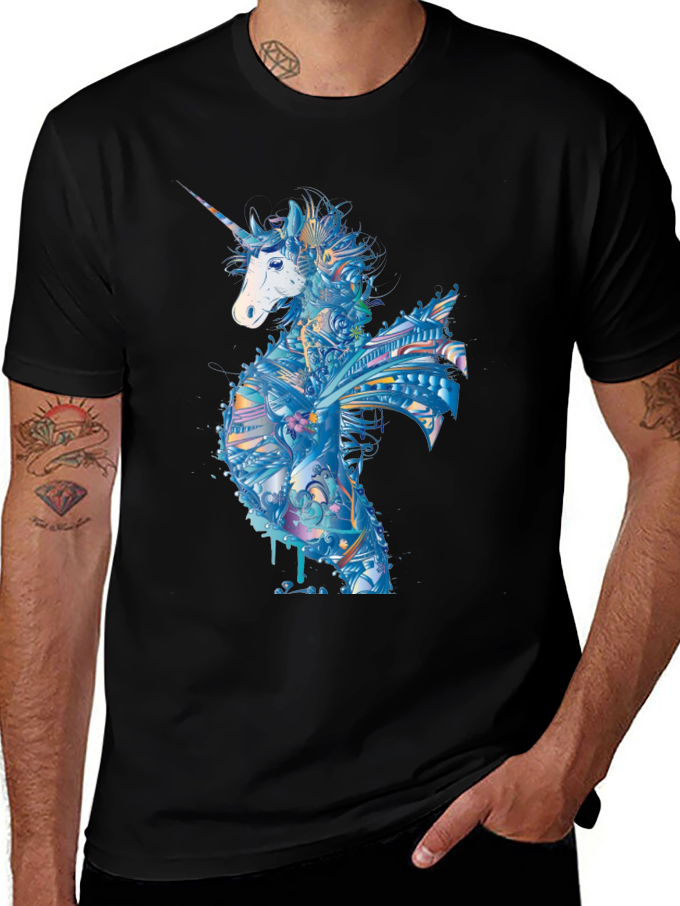 Variant 18 of Unicorn Graphic Tee - Men's Black T-Shirt