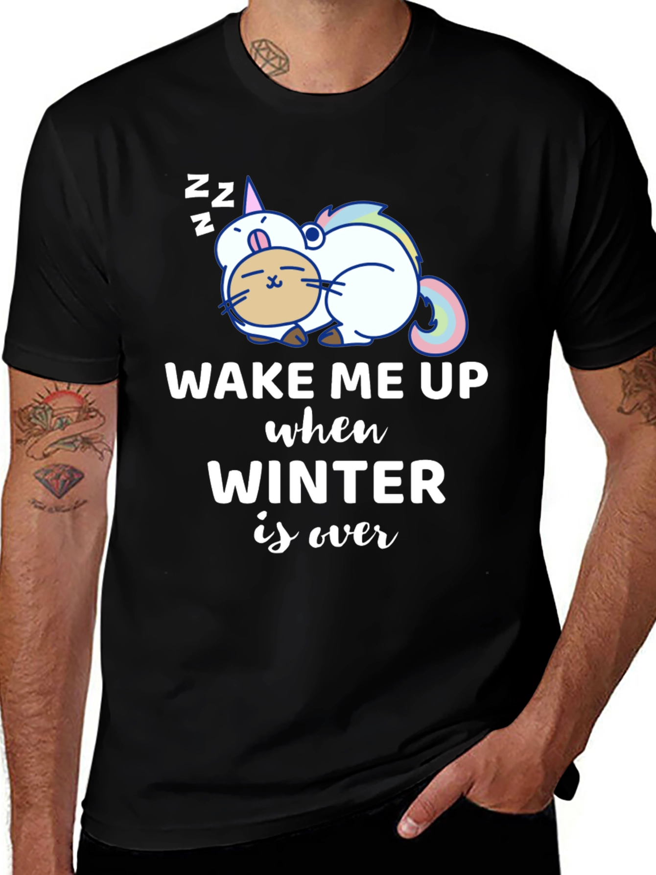 Variant 18 of Wake Me Up When Winter Is Over Black Graphic T-Shirt
