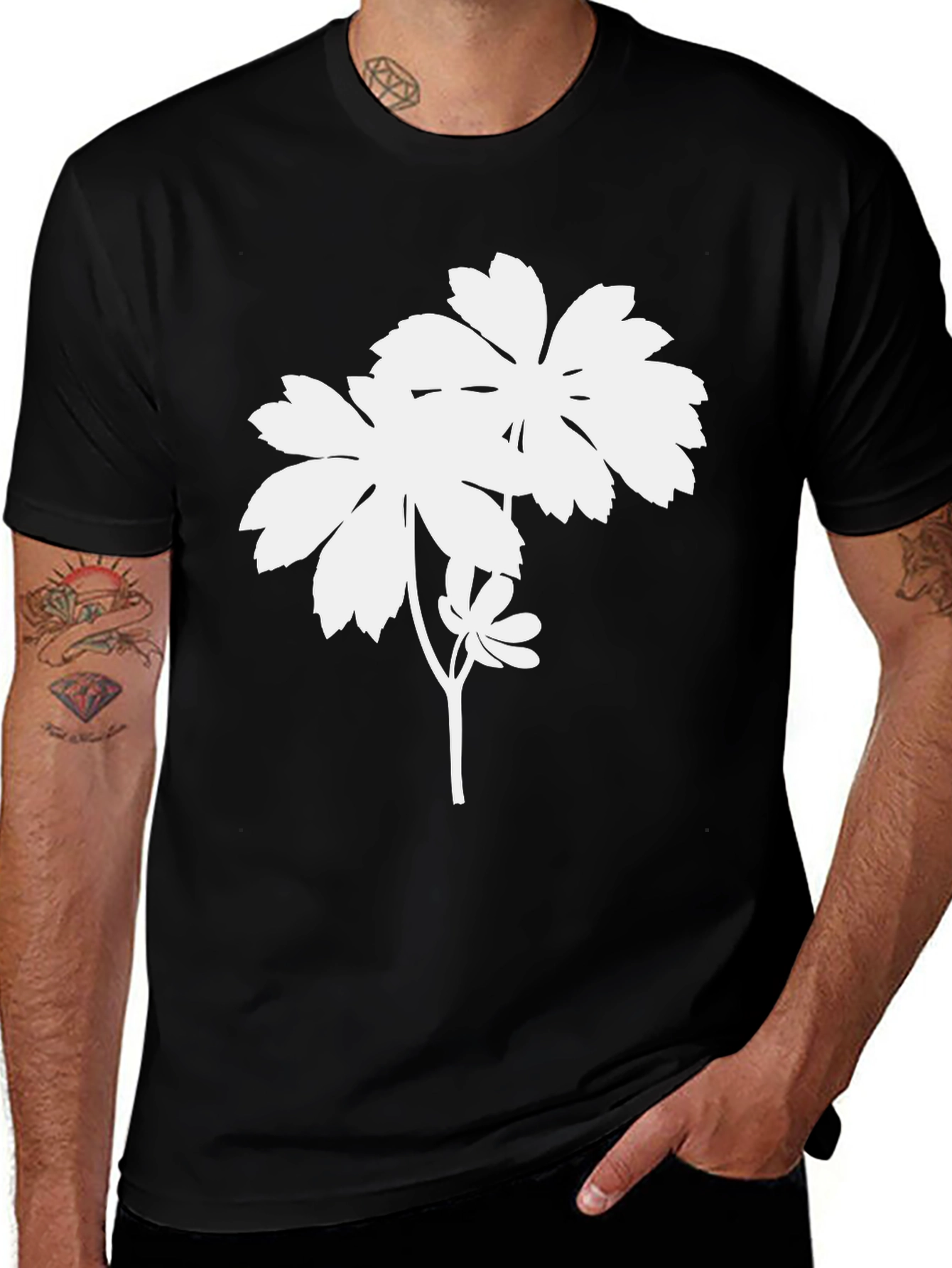 Variant 9 of Minimalist Floral T-Shirt - Black