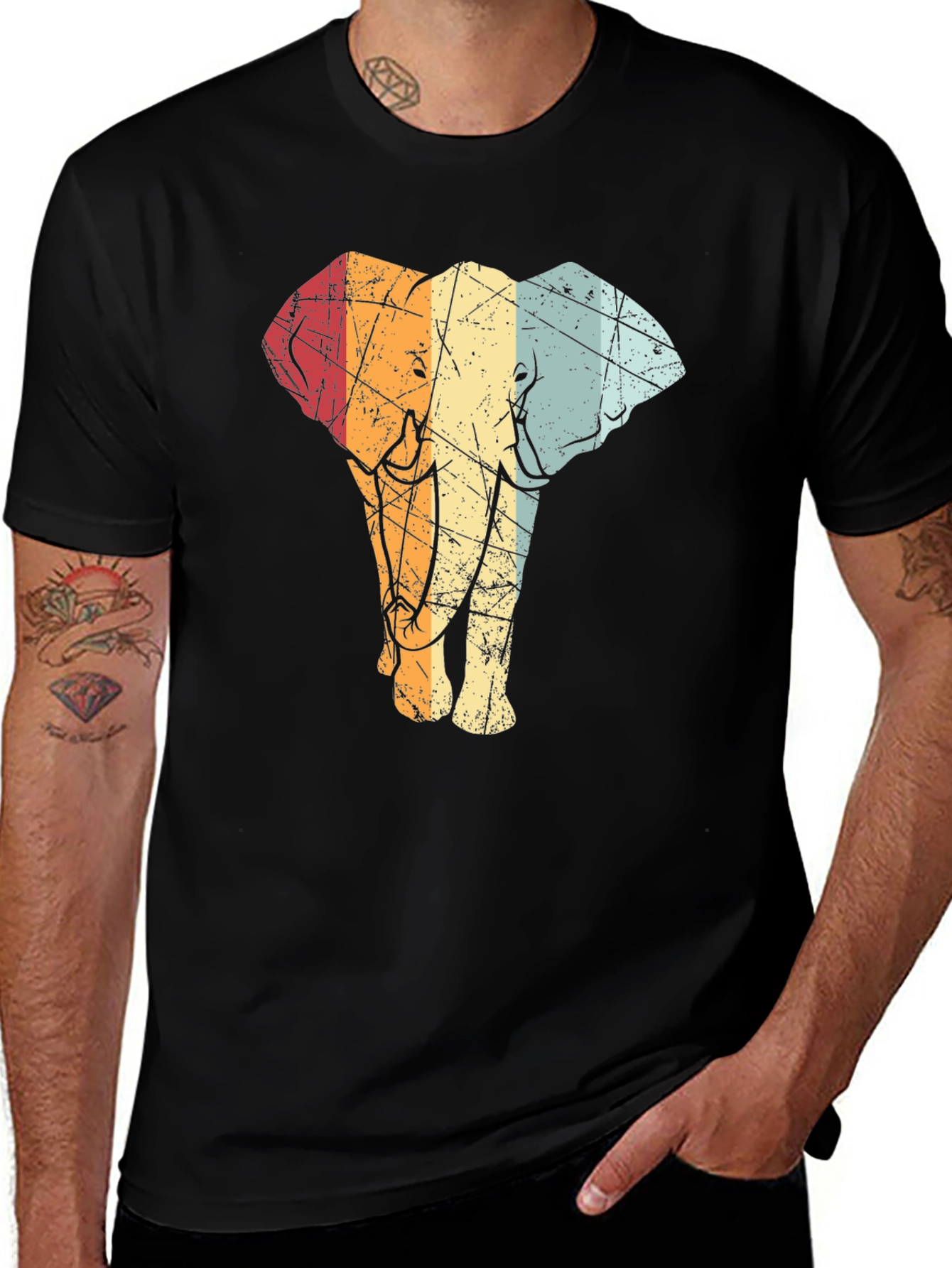 Variant 10 of Retro Elephant Graphic Tee - Black T-Shirt