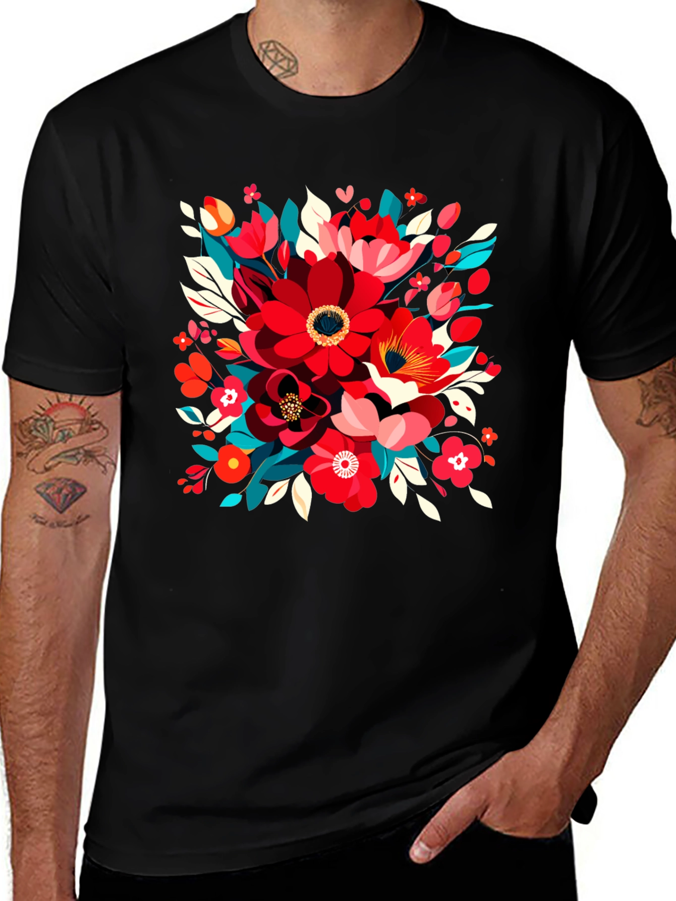 Black Floral Design Black T-Shirt main image