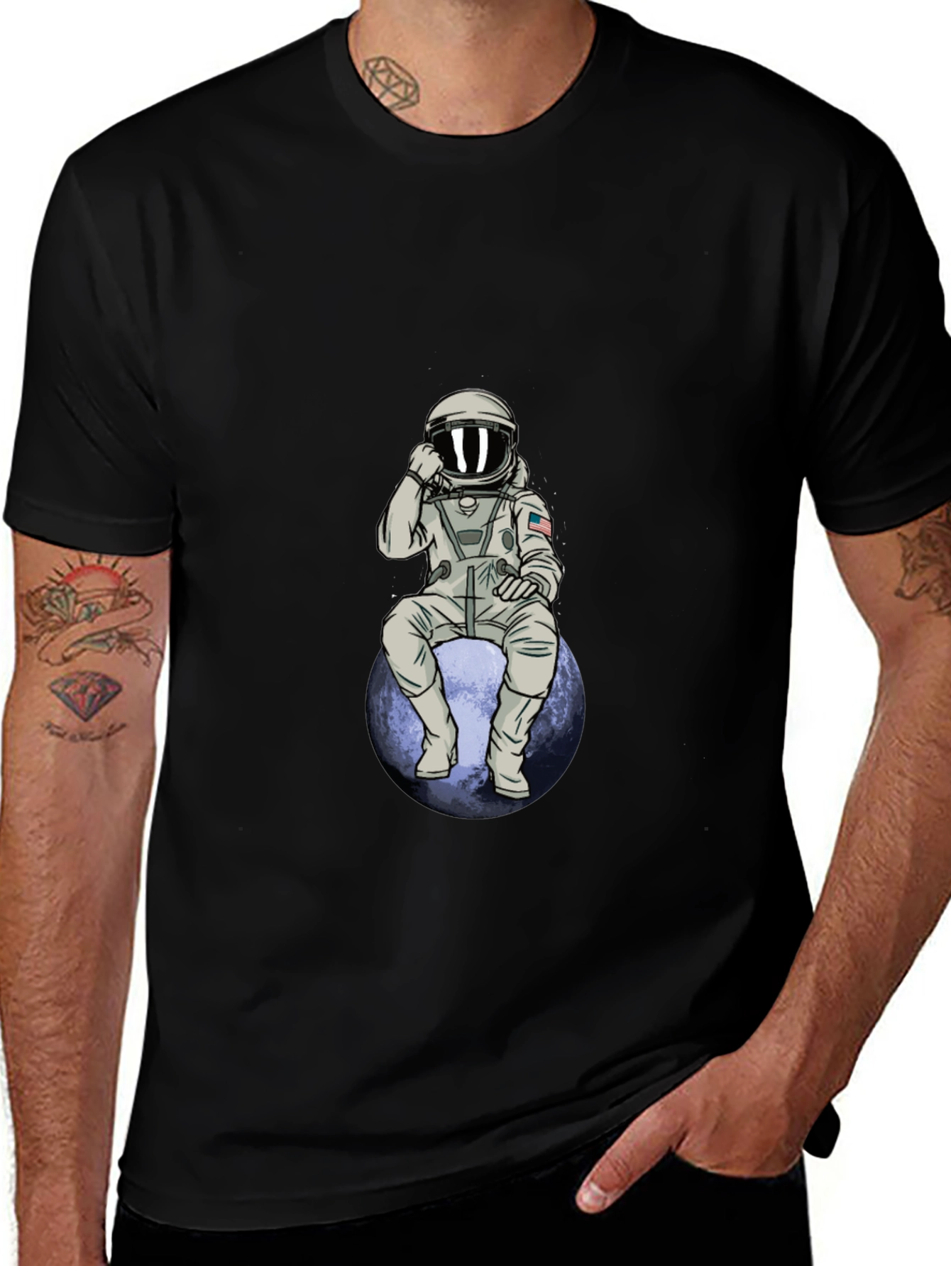 Variant 26 of Astronaut on Moon Graphic Black T-Shirt