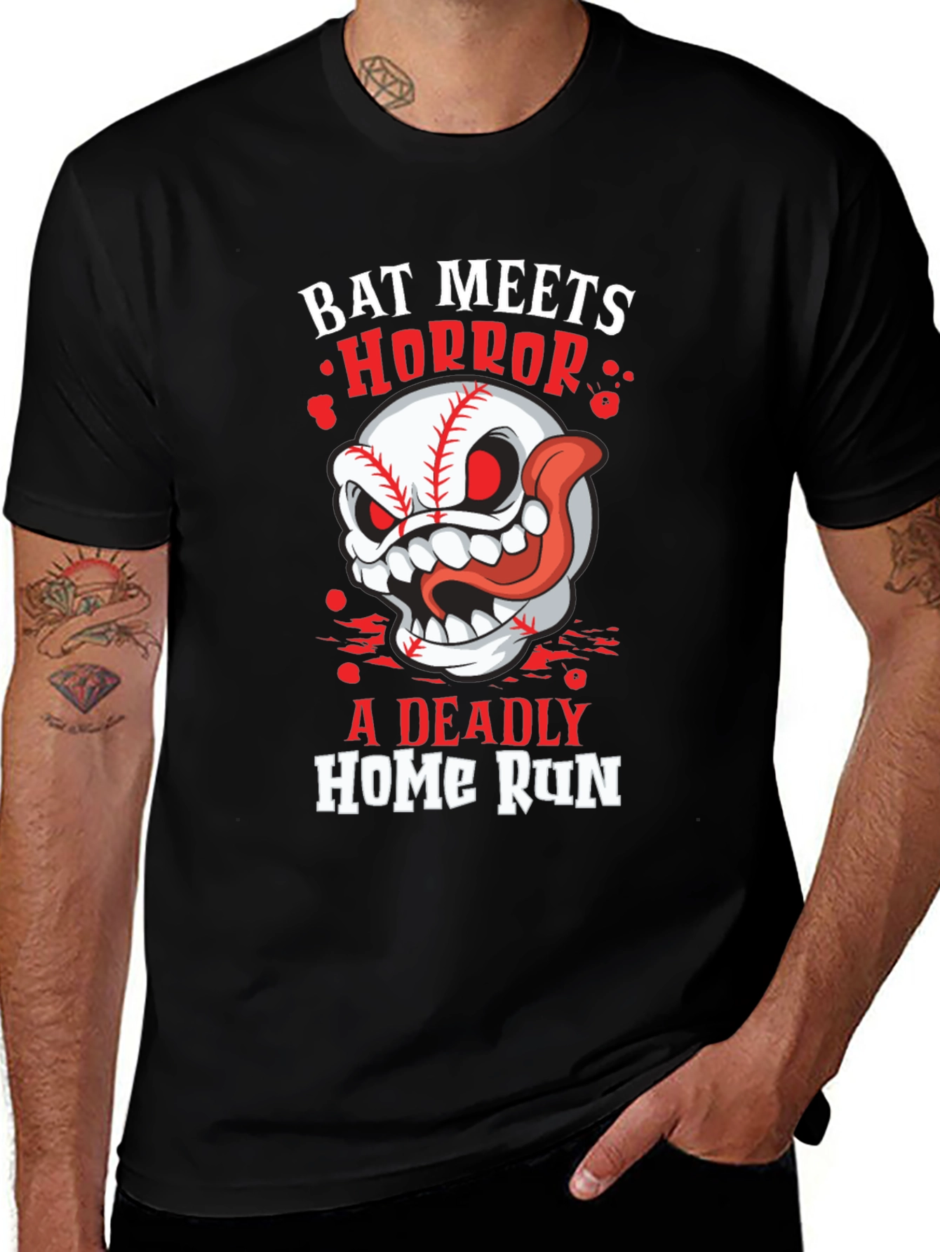 Variant 17 of Baseball Horror T-Shirt: Bat Meets Horror, Deadly Home Run