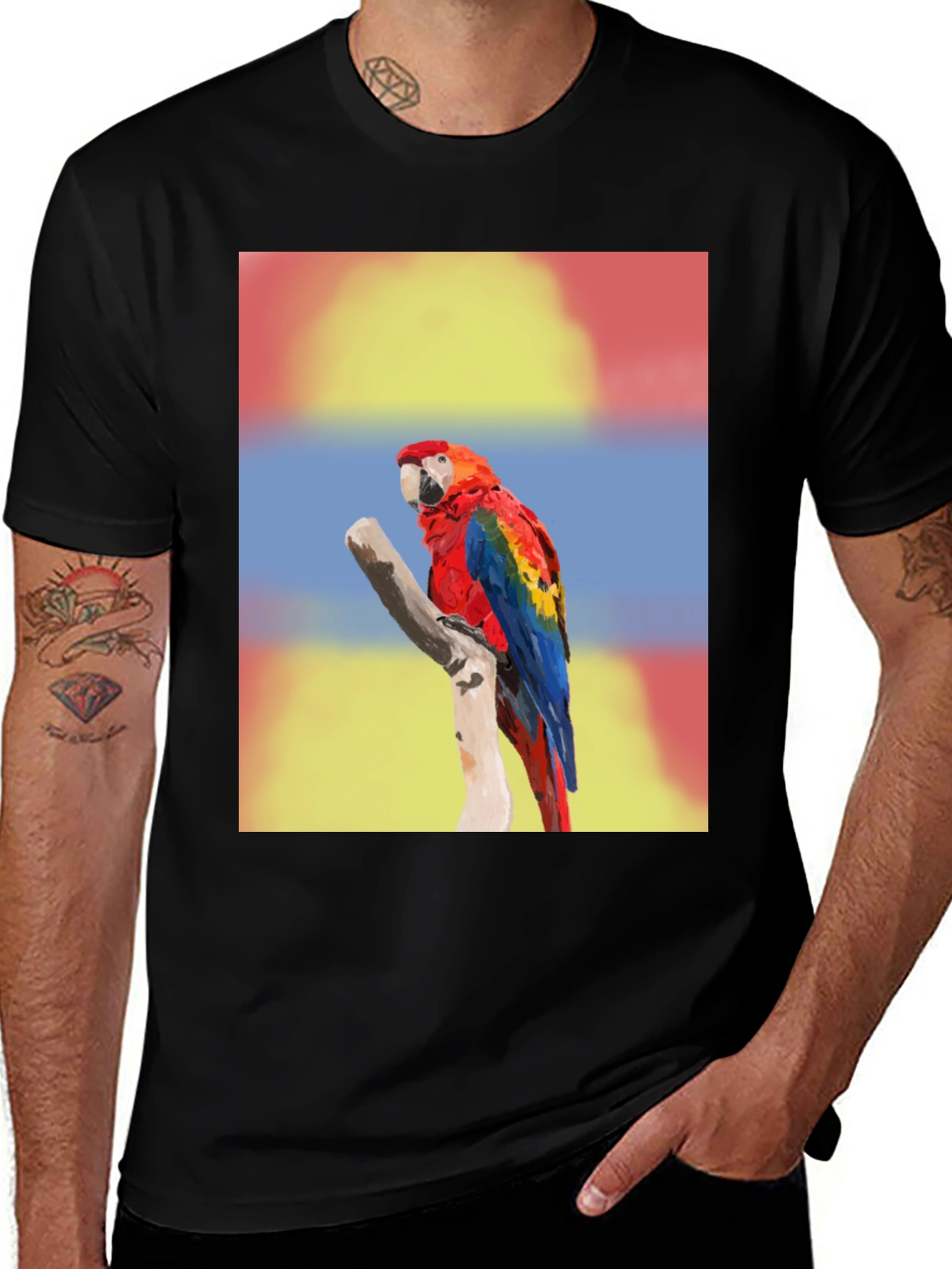 Variant 10 of Macaw Parrot Graphic Tee - Men's Black T-Shirt