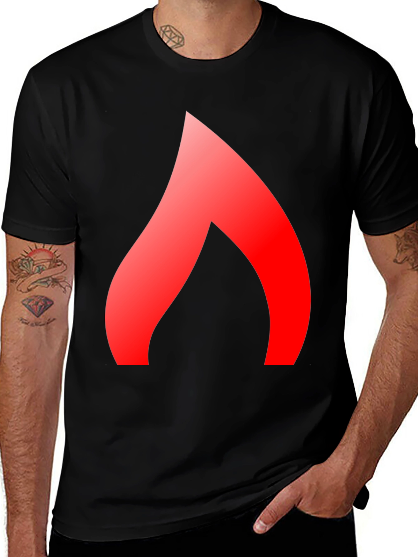 Variant 21 of Men's Black T-Shirt with Red Flame Design