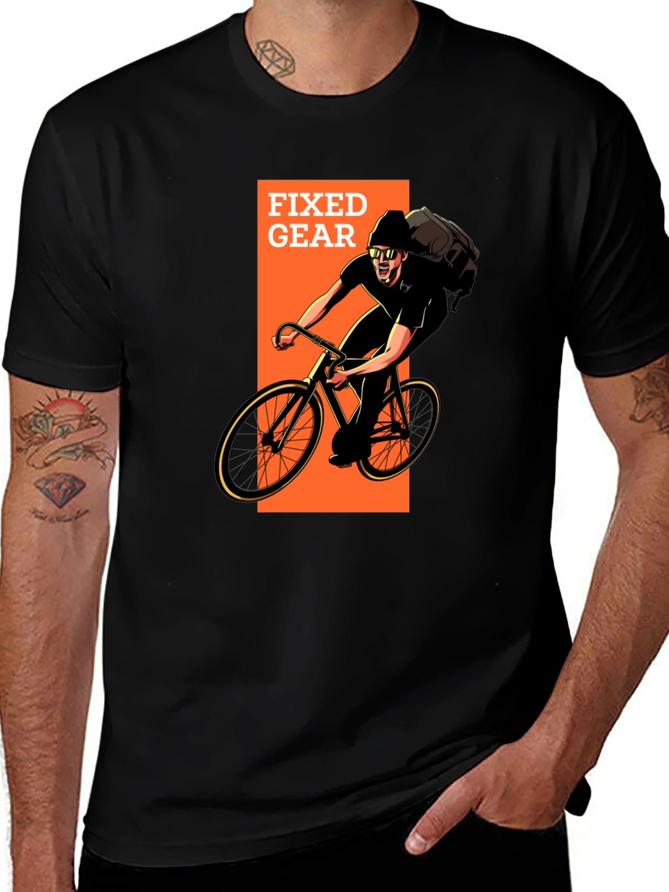 Variant 18 of Fixed Gear Cyclist Graphic T-Shirt - Black