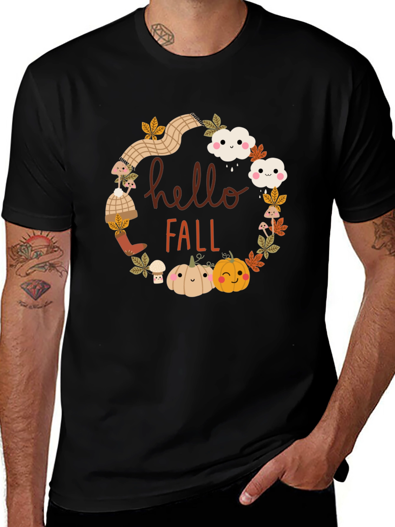 Hello Fall Graphic T-Shirt - Autumn Themed Tee