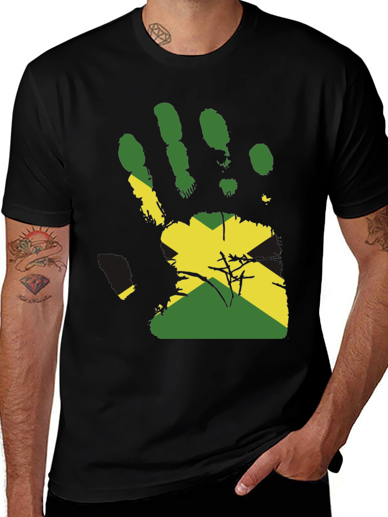 Jamaican Flag Handprint Graphic Tee - Black