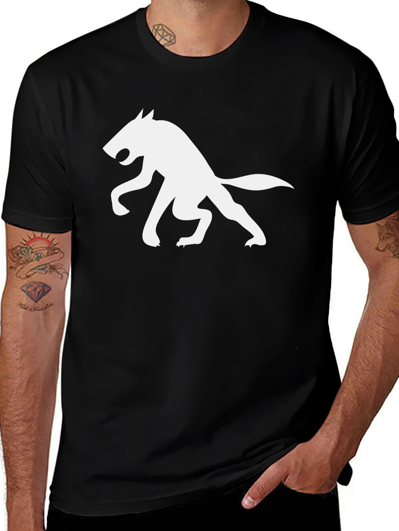 Variant 27 of Wolf Silhouette Graphic Tee - Black Cotton Shirt