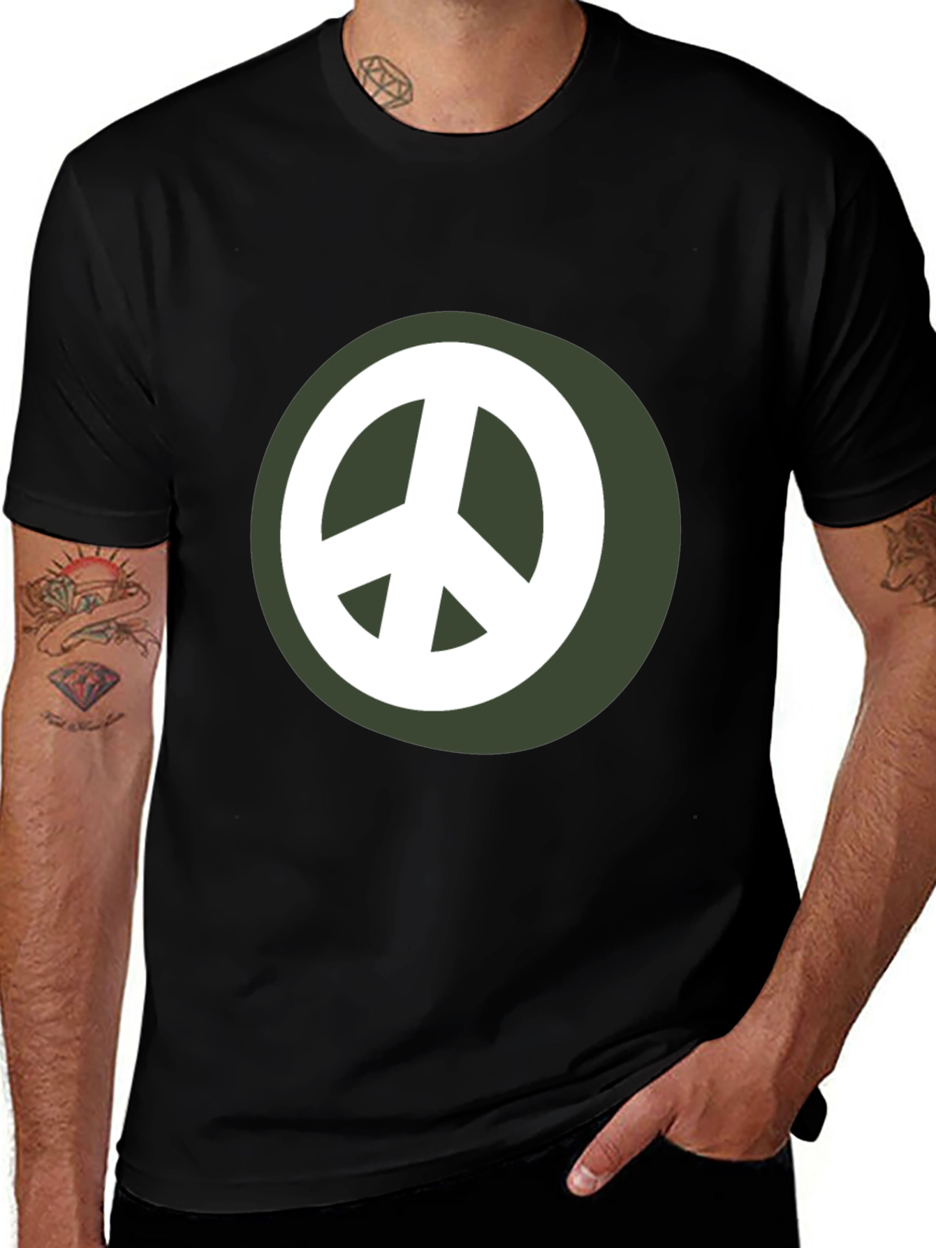 Variant 28 of Peace Sign Graphic Tee - Black Casual Shirt