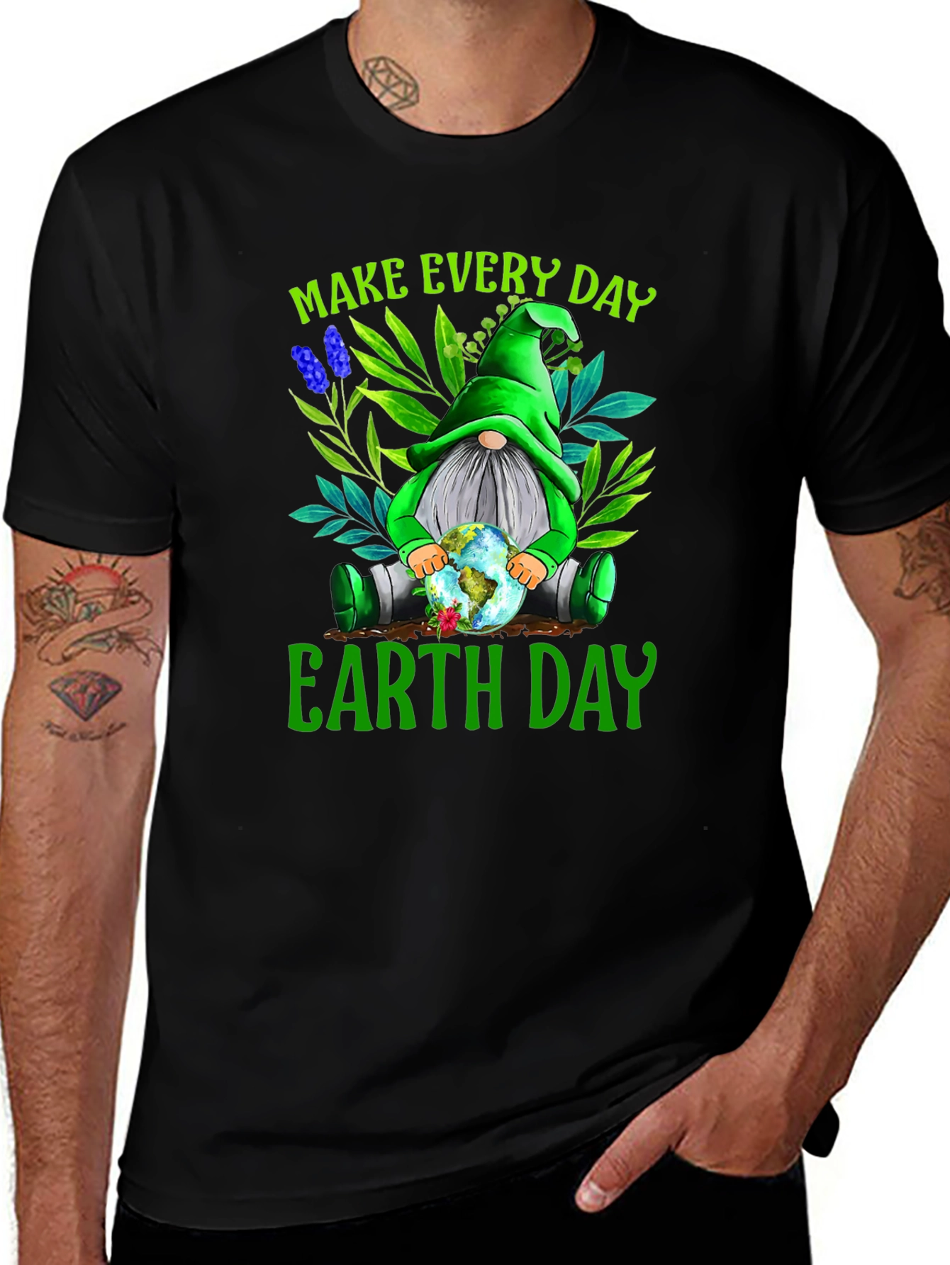 Variant 2 of Earth Day Gnome Graphic Tee - Black Unisex T-Shirt