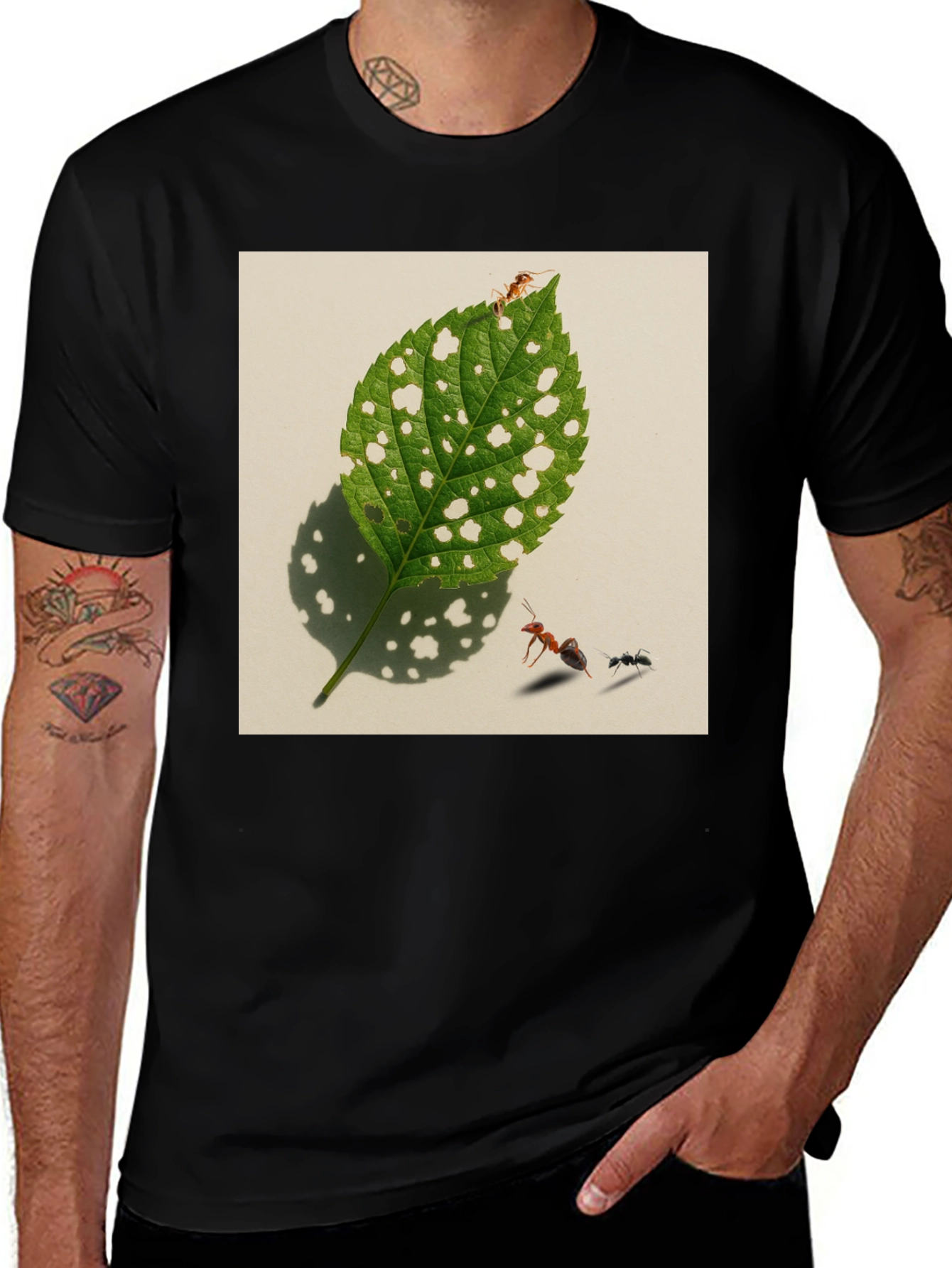 Variant 23 of Ants & Leaf Graphic Tee - Unique Nature Shirt