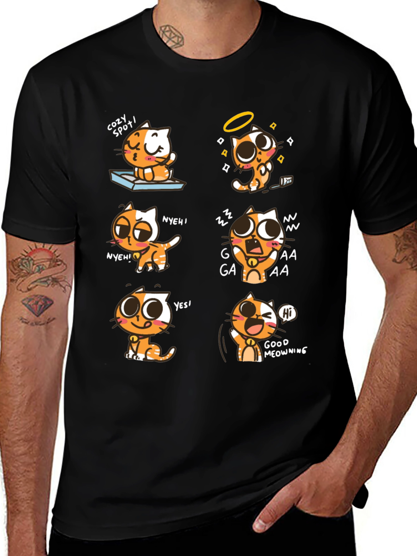 Variant 7 of Cartoon Cat Graphic Tee -  Playful Comfort