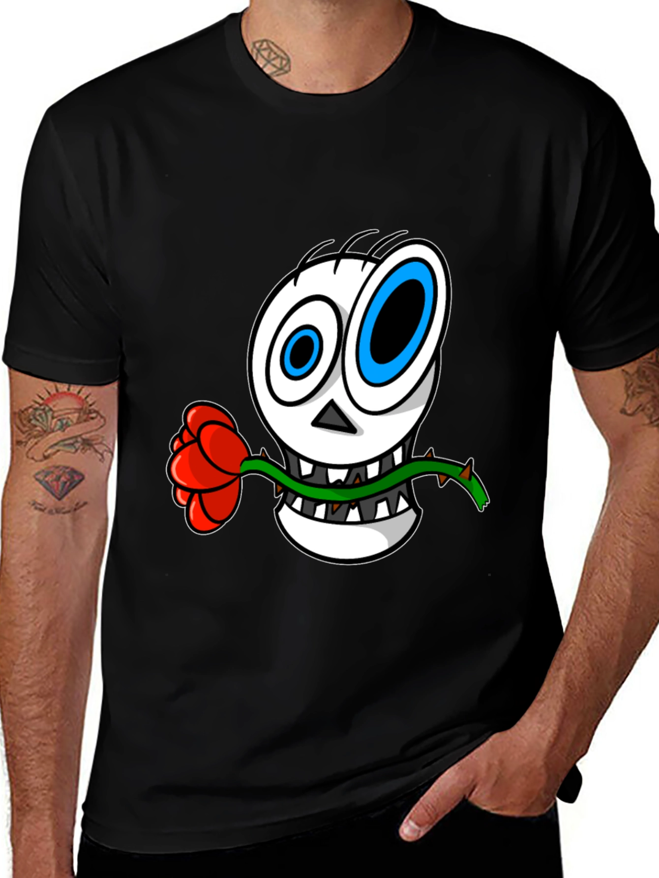 Variant 10 of Skull Rose Graphic T-Shirt - Men's Black Tee