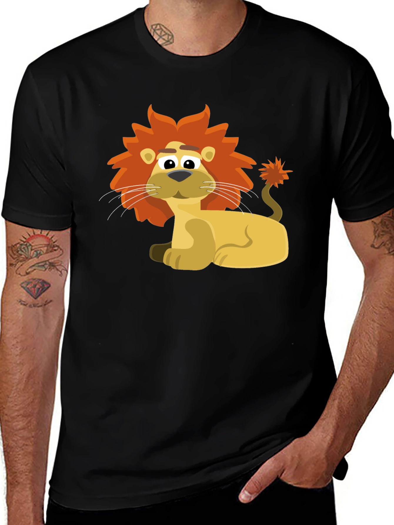 Variant 29 of Lion Cartoon Graphic Tee - Black