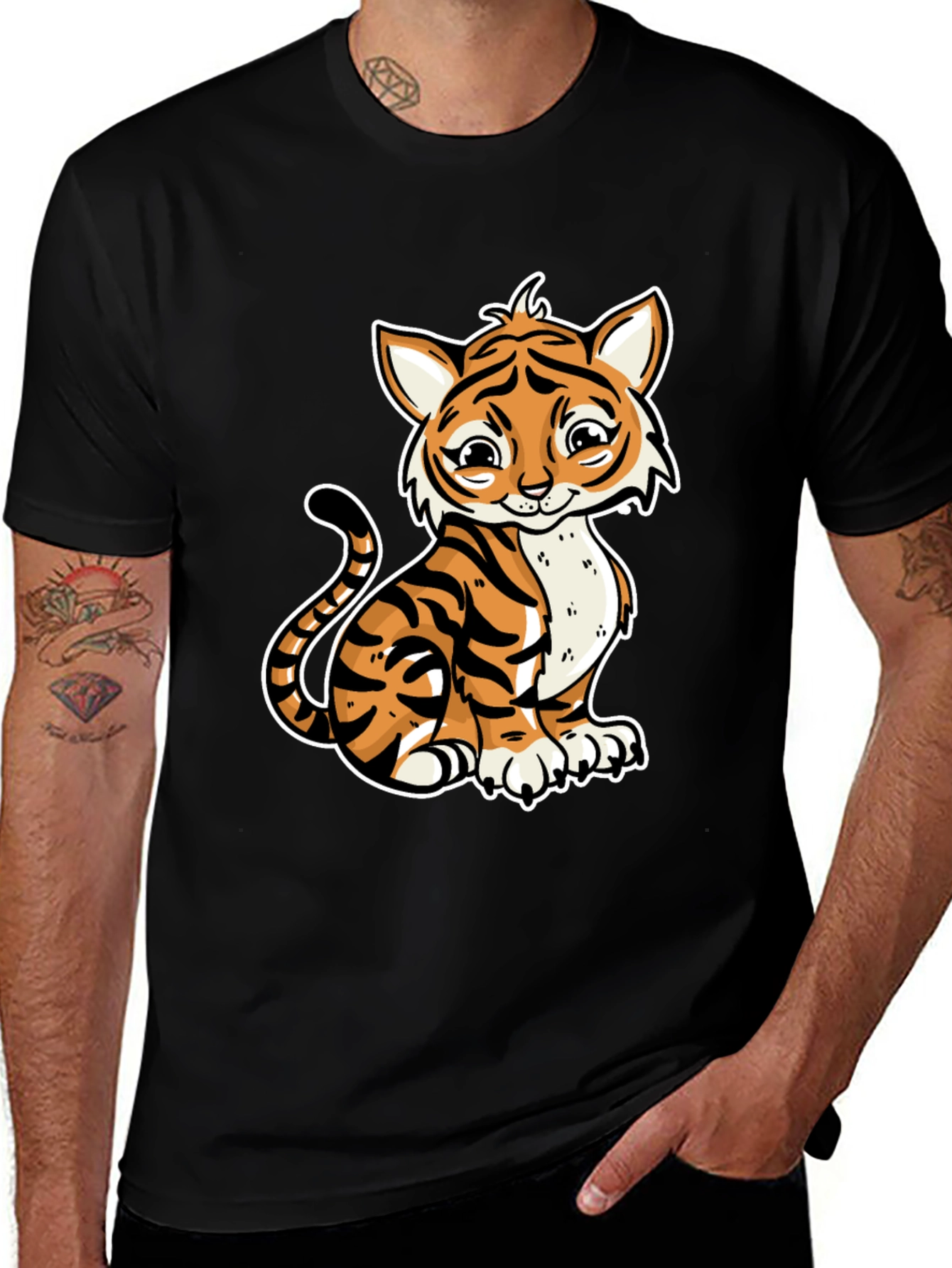 Variant 23 of Cute Tiger Graphic Tee - Stylish Black Cotton T-Shirt