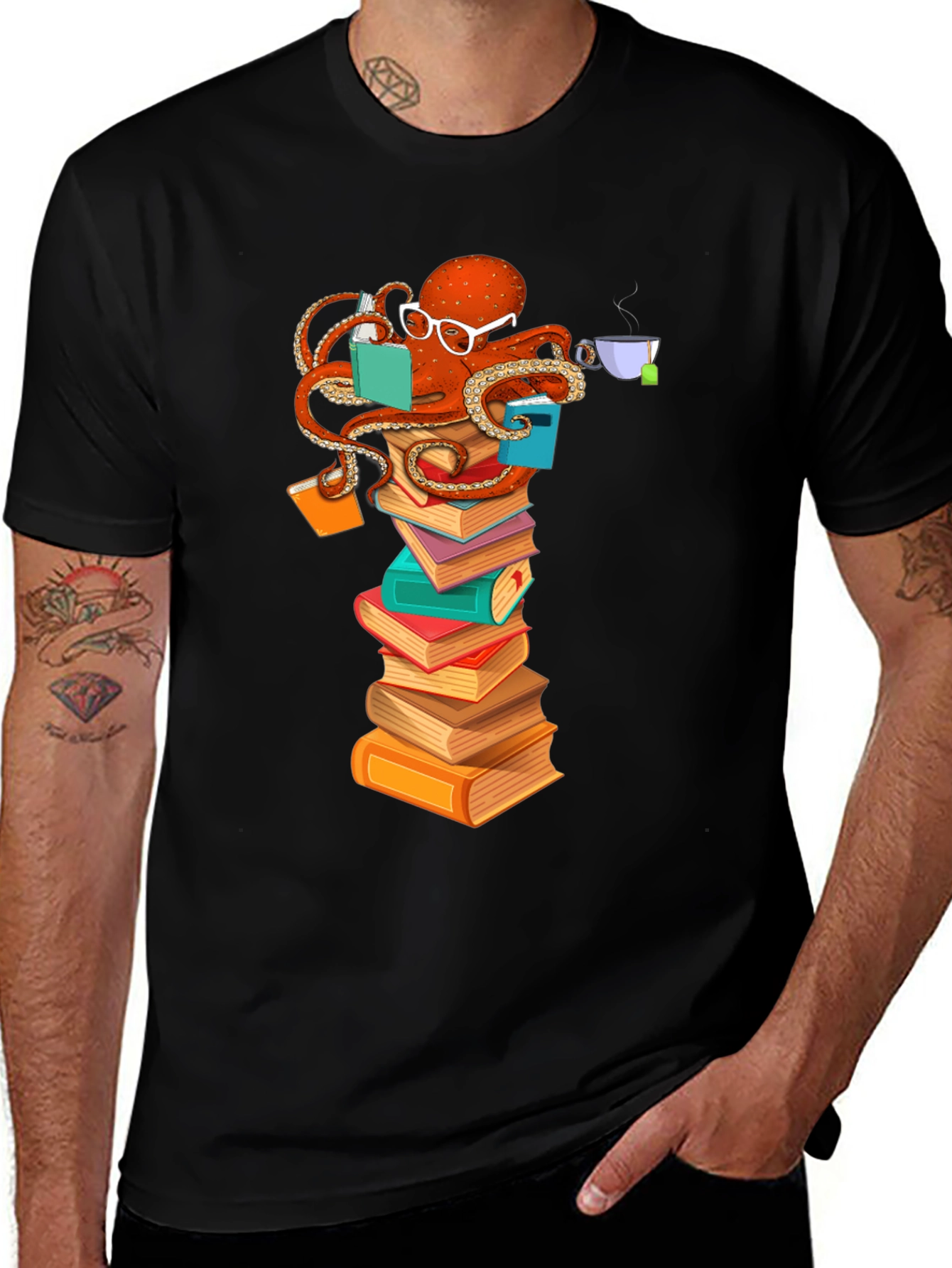 Variant 5 of Bookworm Octopus T-Shirt - Novelty Graphic Tee