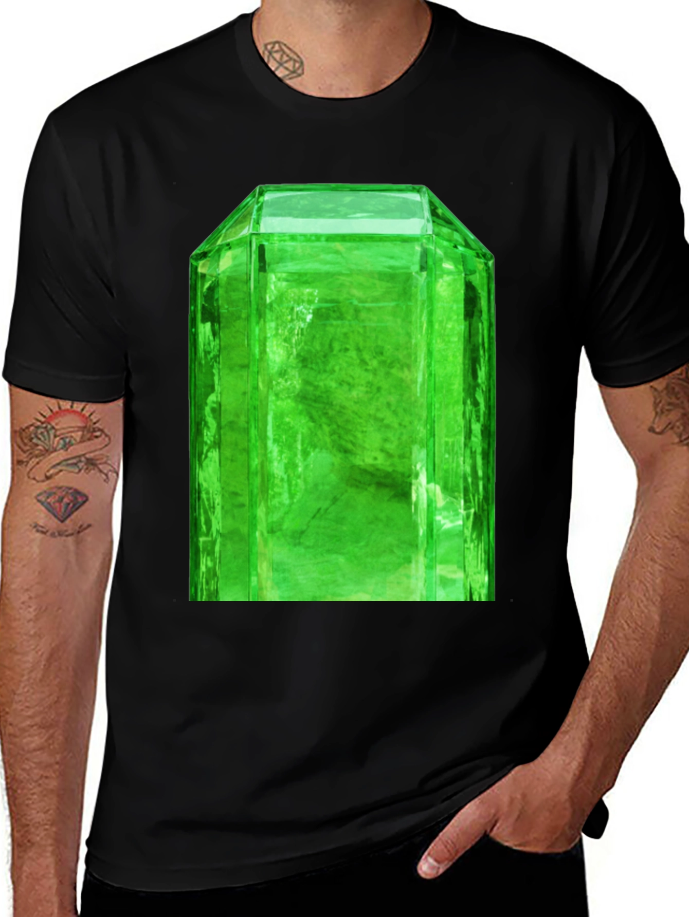 Variant 13 of Emerald Gemstone Graphic Print Black T-Shirt