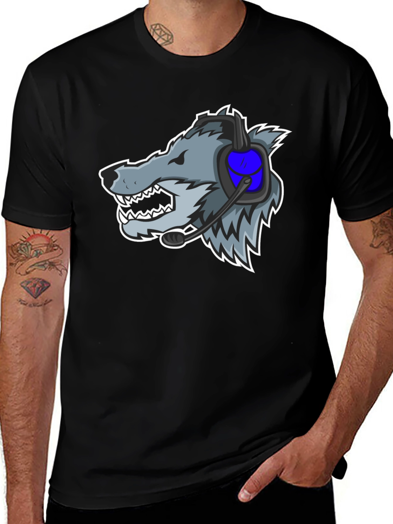 Variant 10 of Gamer Wolf Graphic Tee - Black Cotton T-Shirt