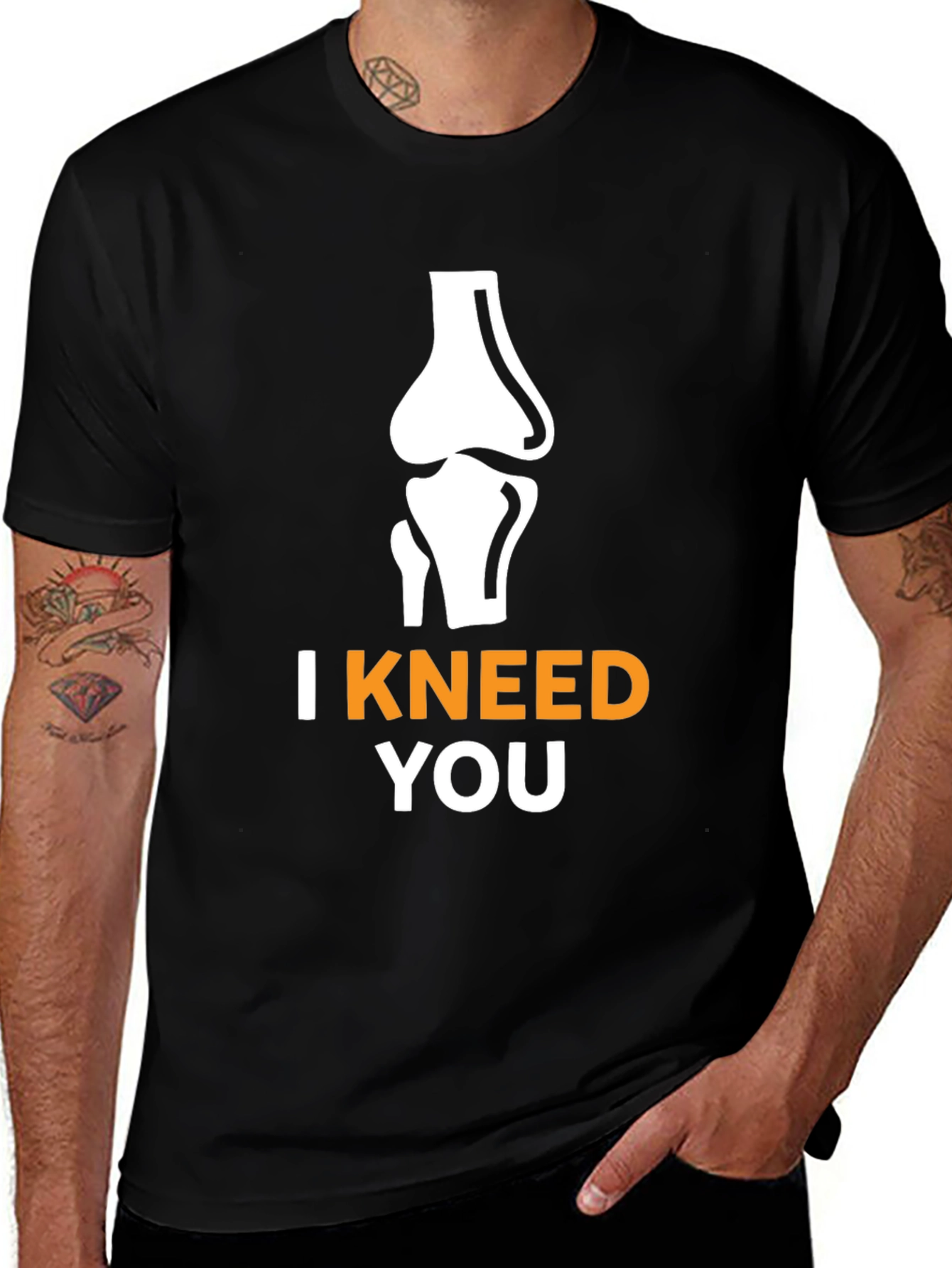 Variant 21 of I Kneed You Funny Anatomy Pun Black T-Shirt