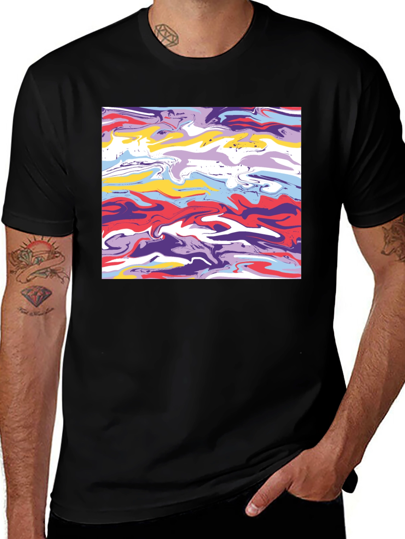 Variant 13 of Abstract Swirl Graphic Tee - Black Casual T-Shirt