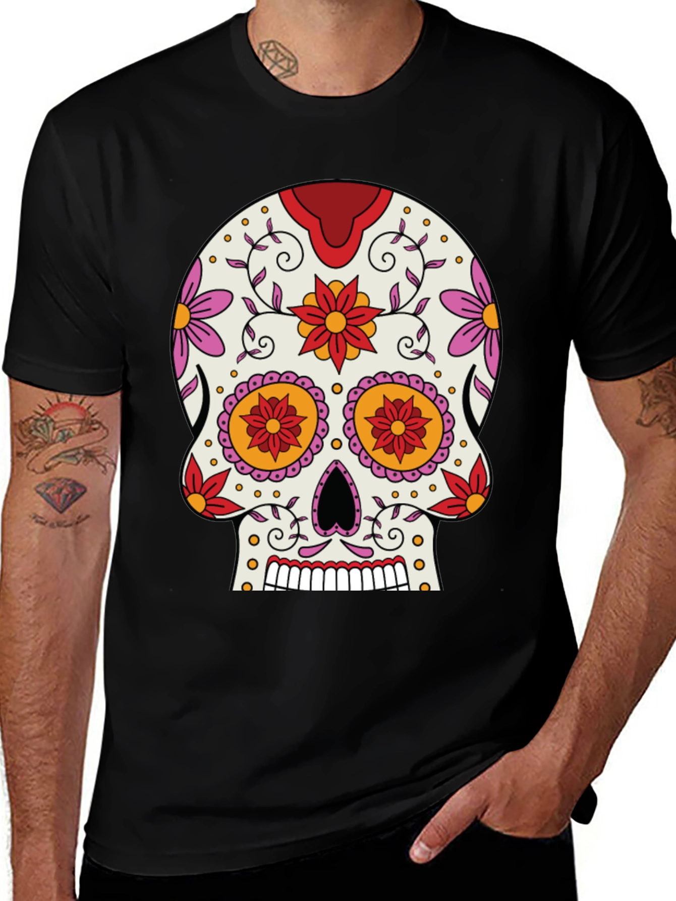 Variant 6 of Day of the Dead Sugar Skull Black T-Shirt