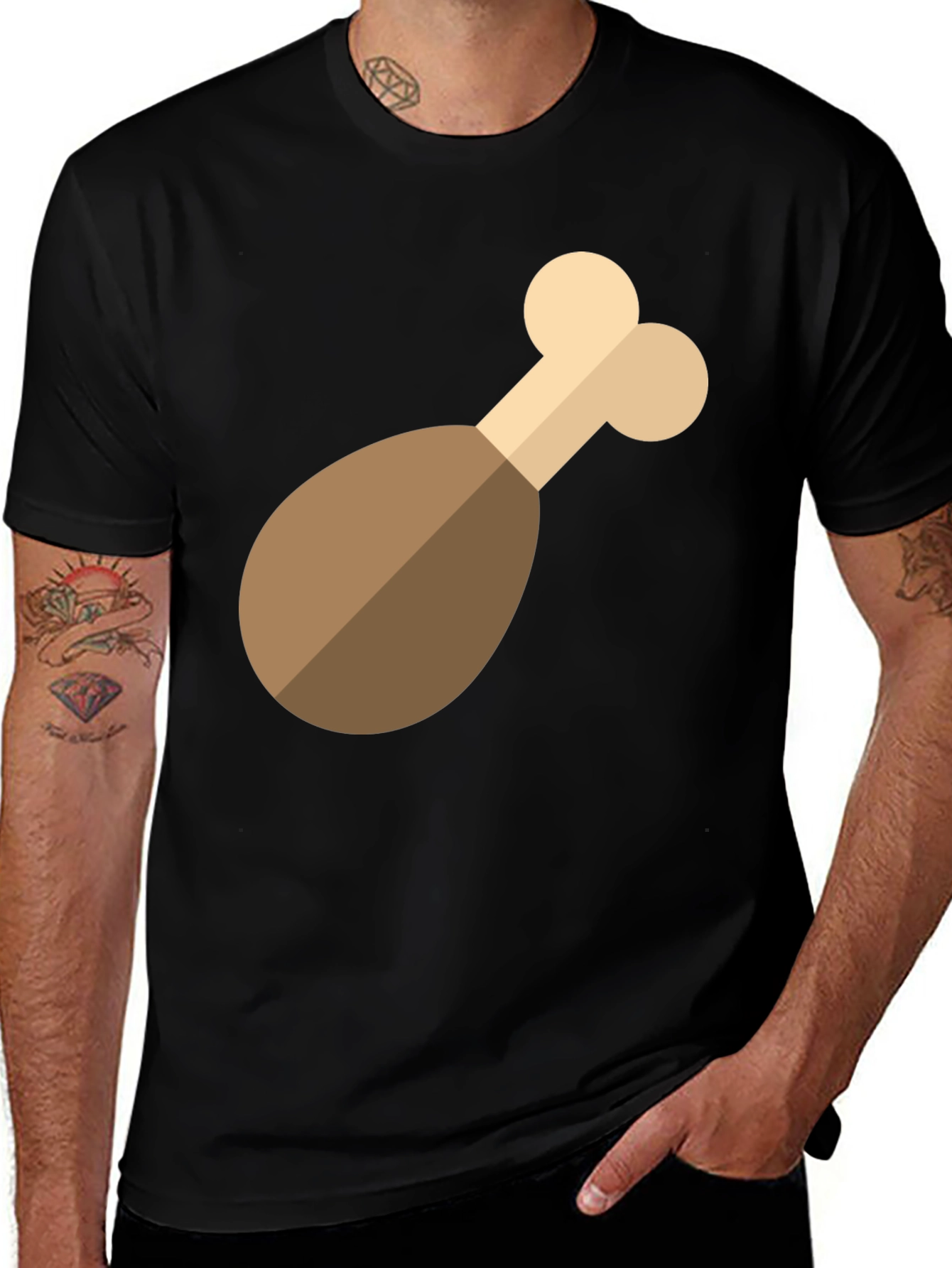 Variant 29 of Novelty Chicken Leg Graphic Tee - Black Cotton T-Shirt