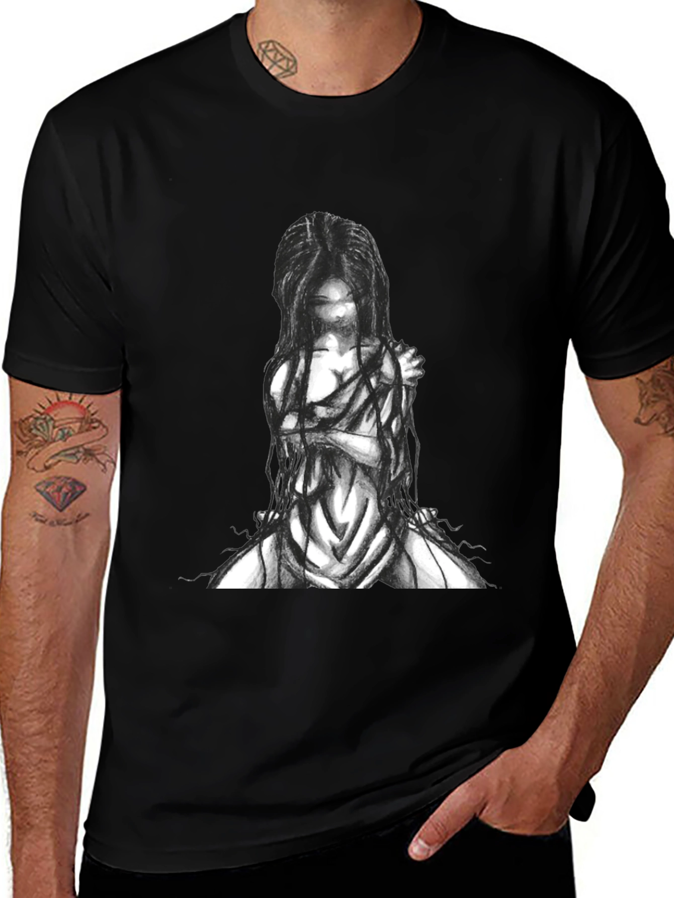 Variant 21 of Black Graphic Tee - Ghostly Figure