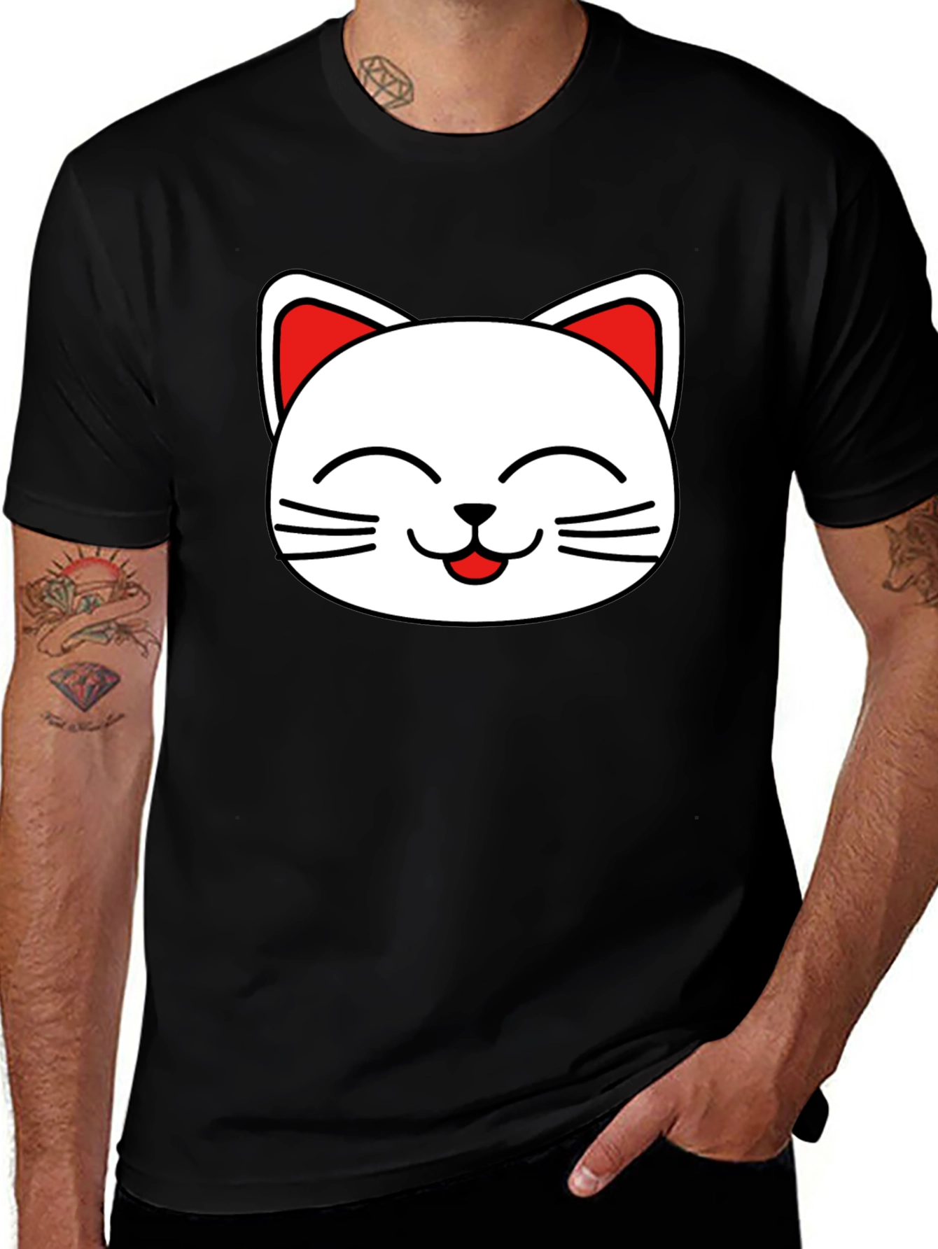 Variant 19 of Cute Cat Face Graphic T-Shirt - Black