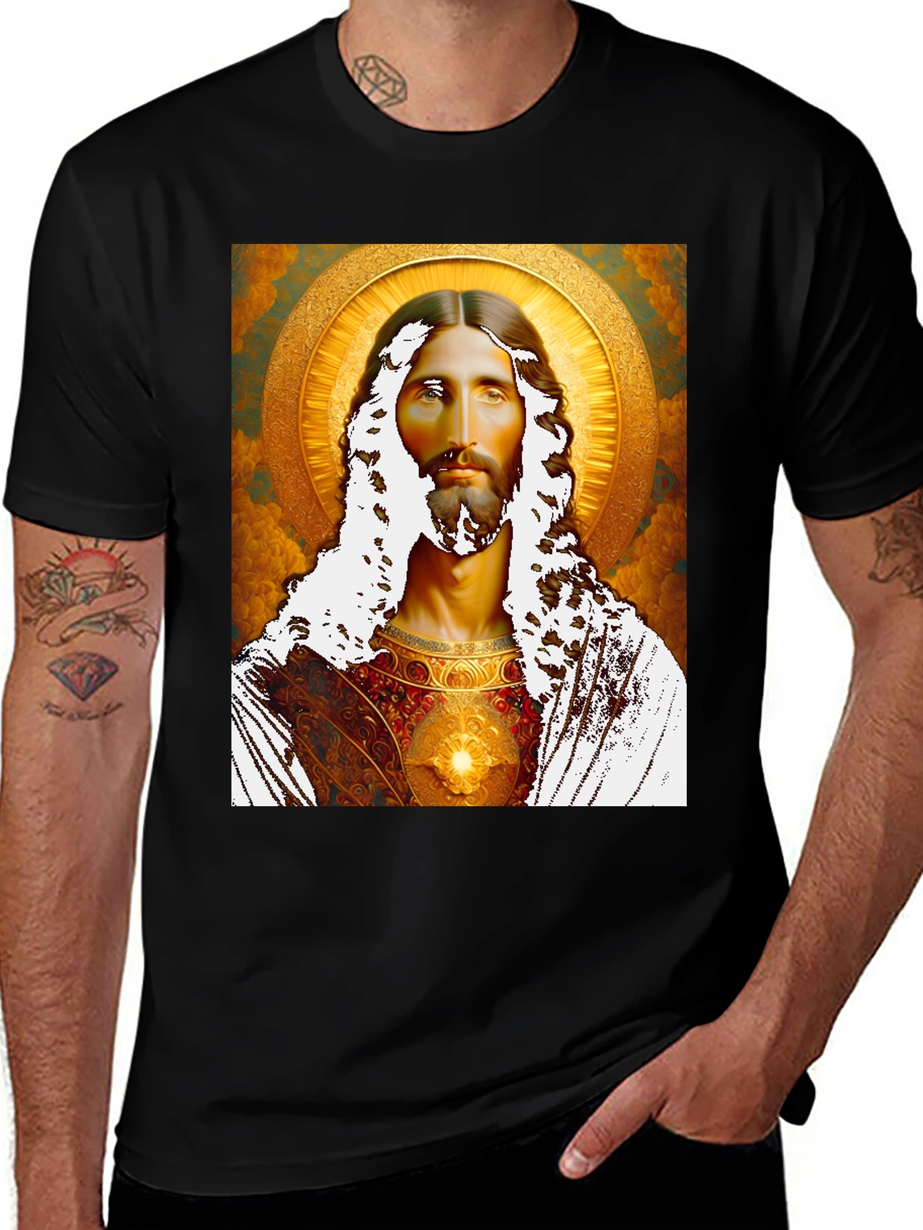 Jesus Christ Graphic Print Black T-Shirt