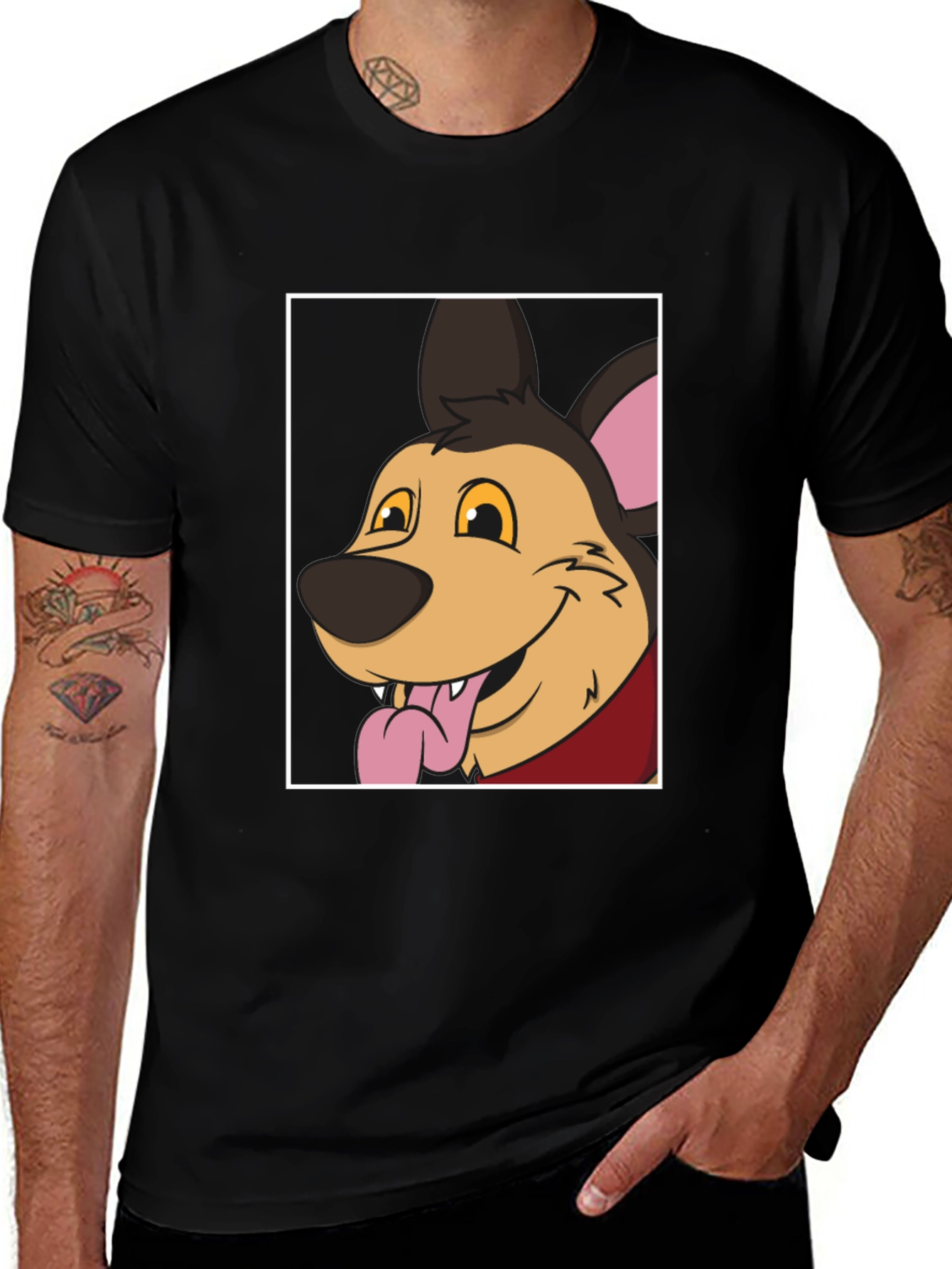 Variant 9 of Cartoon Dog Graphic Tee - Black Cotton Blend
