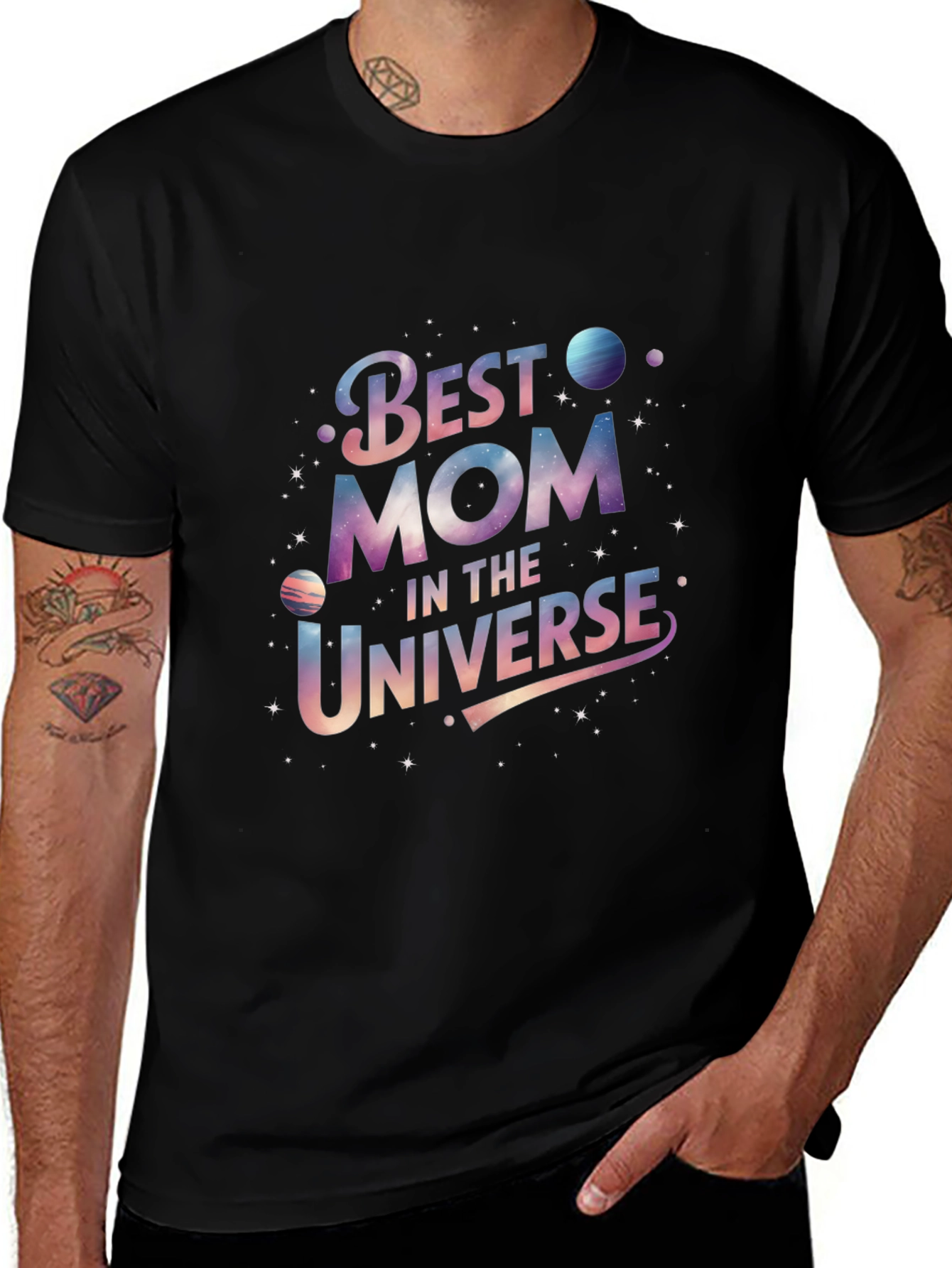 Black Best Mom in the Universe Black Graphic T-Shirt main image