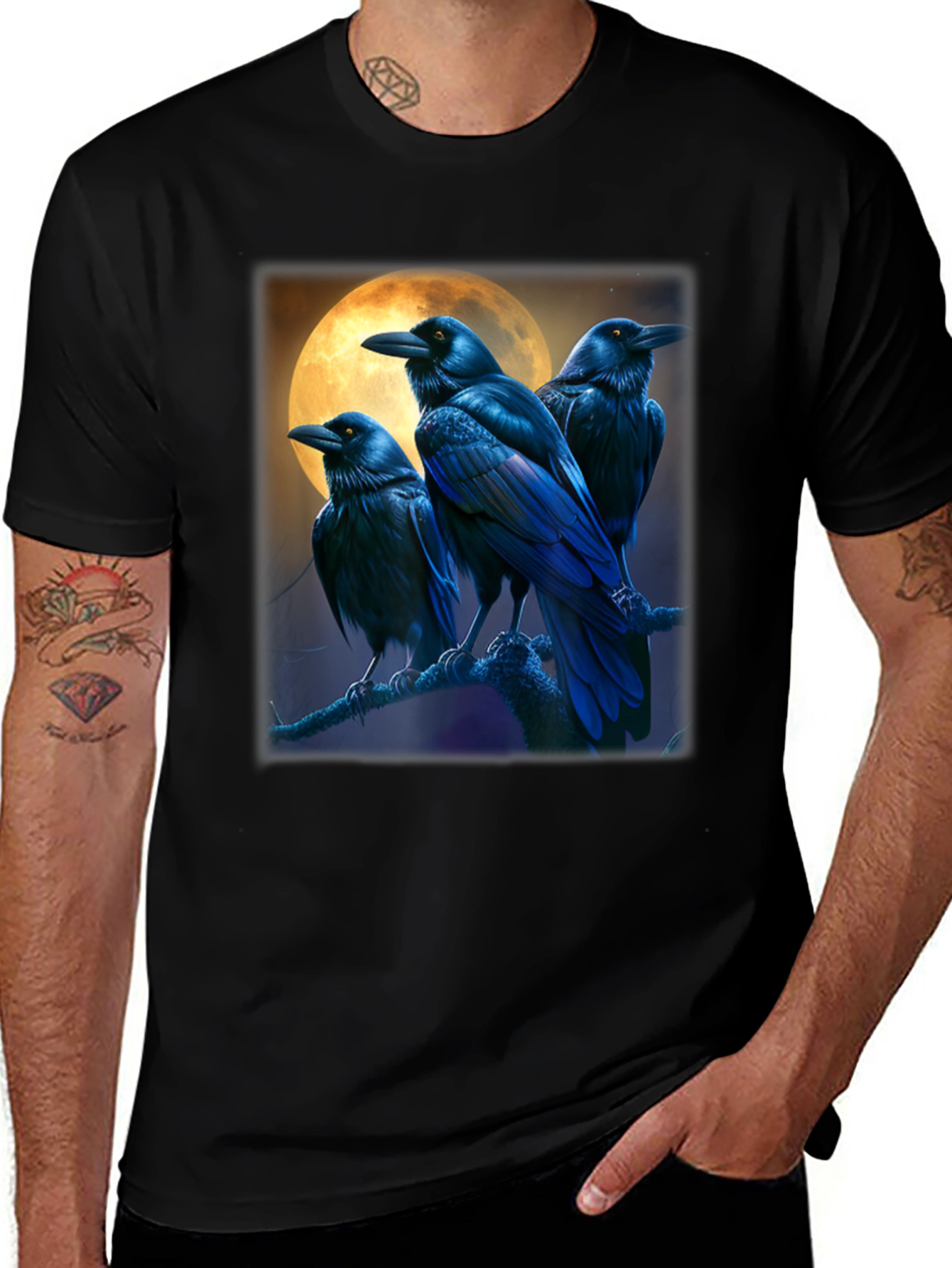 Variant 8 of Raven Moon Graphic Tee - Black Cotton T-Shirt