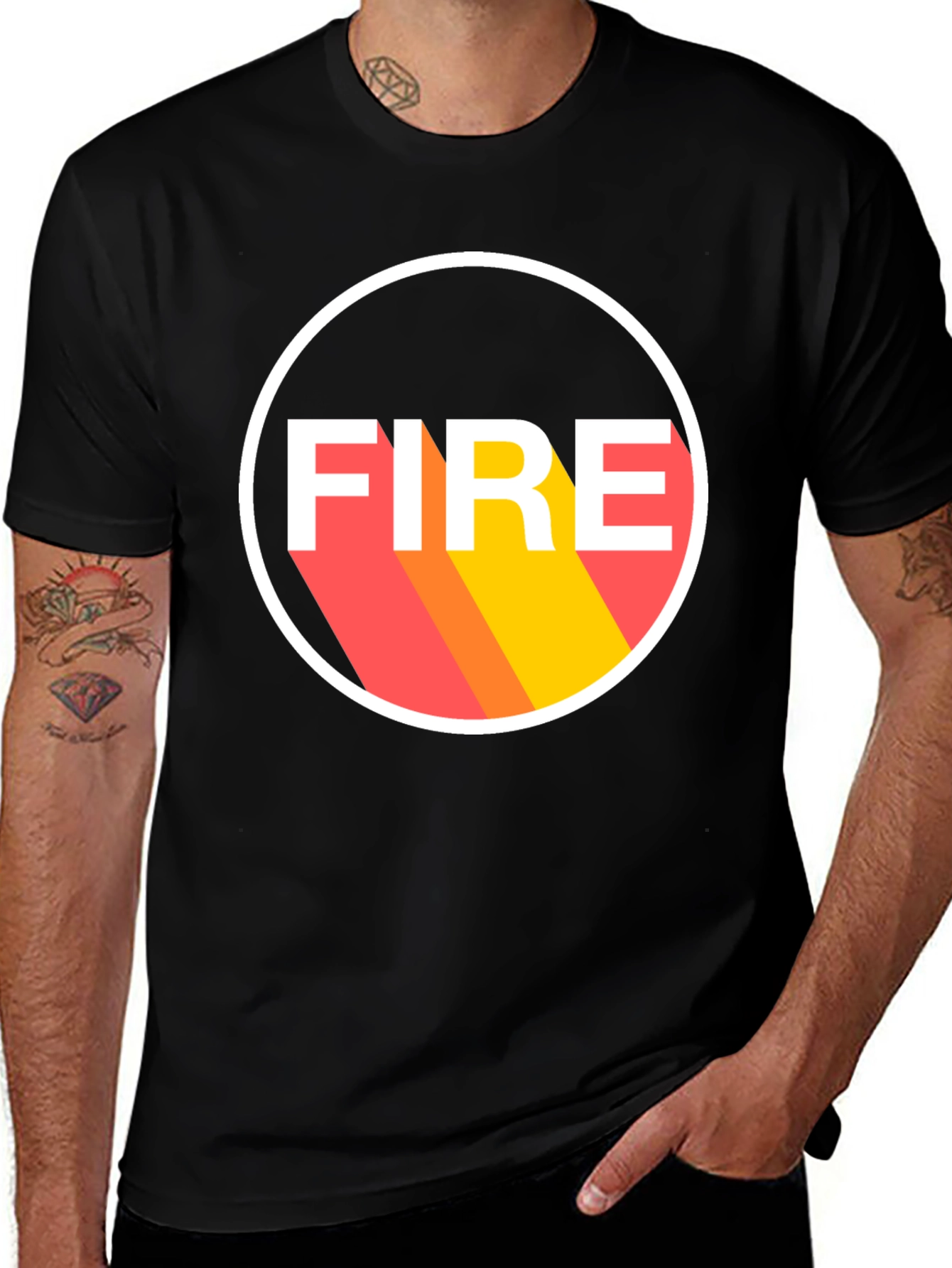 Black FIRE Graphic Tee - Bold Statement Shirt main image