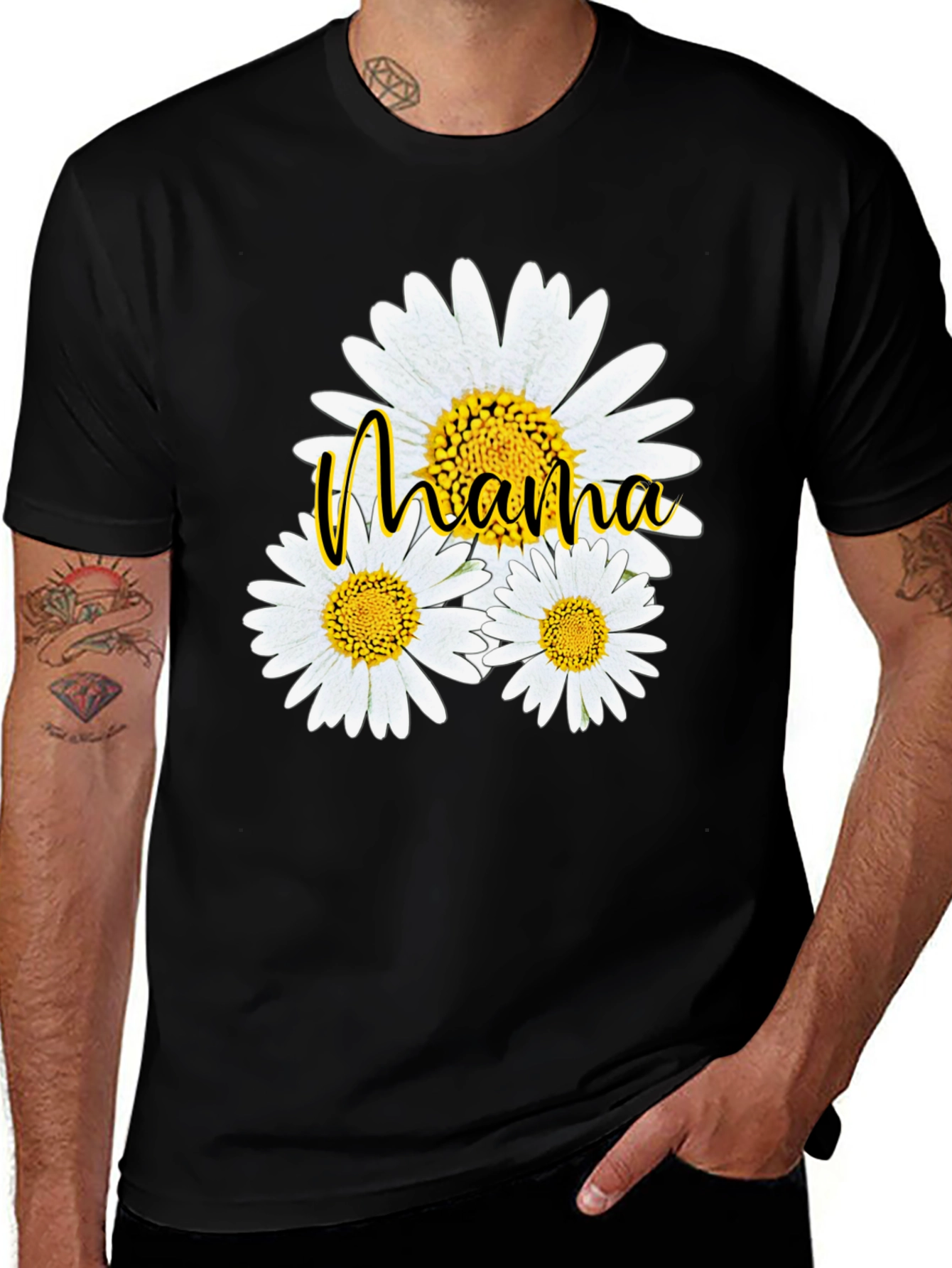 Variant 16 of Mama Daisy Flower T-Shirt - Black