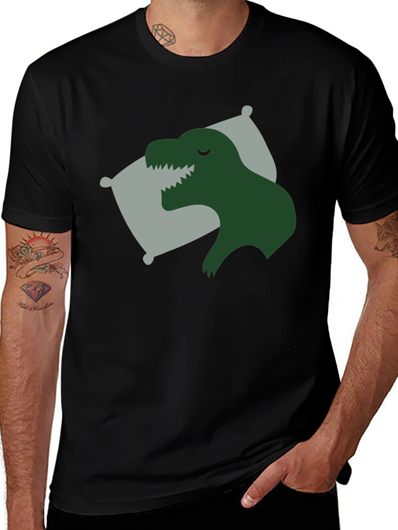 Sleeping Dino T-Shirt - Black, Relaxed Fit