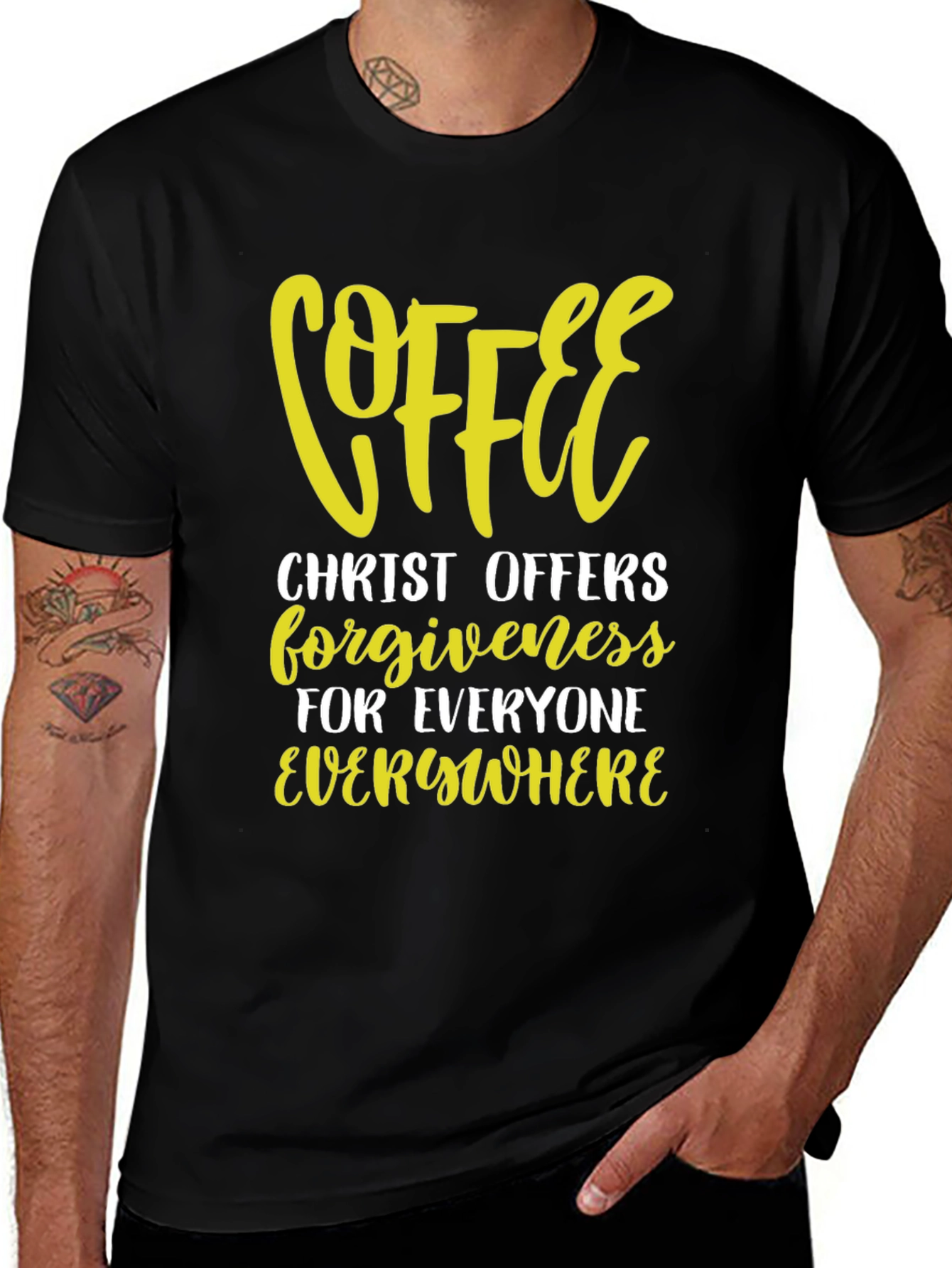 Variant 21 of Coffee Christ Offers Forgiveness Graphic Tee