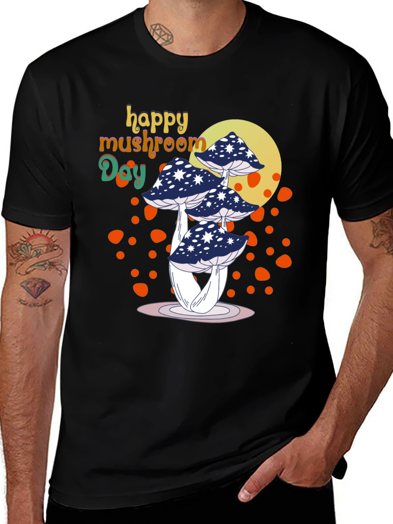 Variant 22 of Happy Mushroom Day Graphic Tee - Black