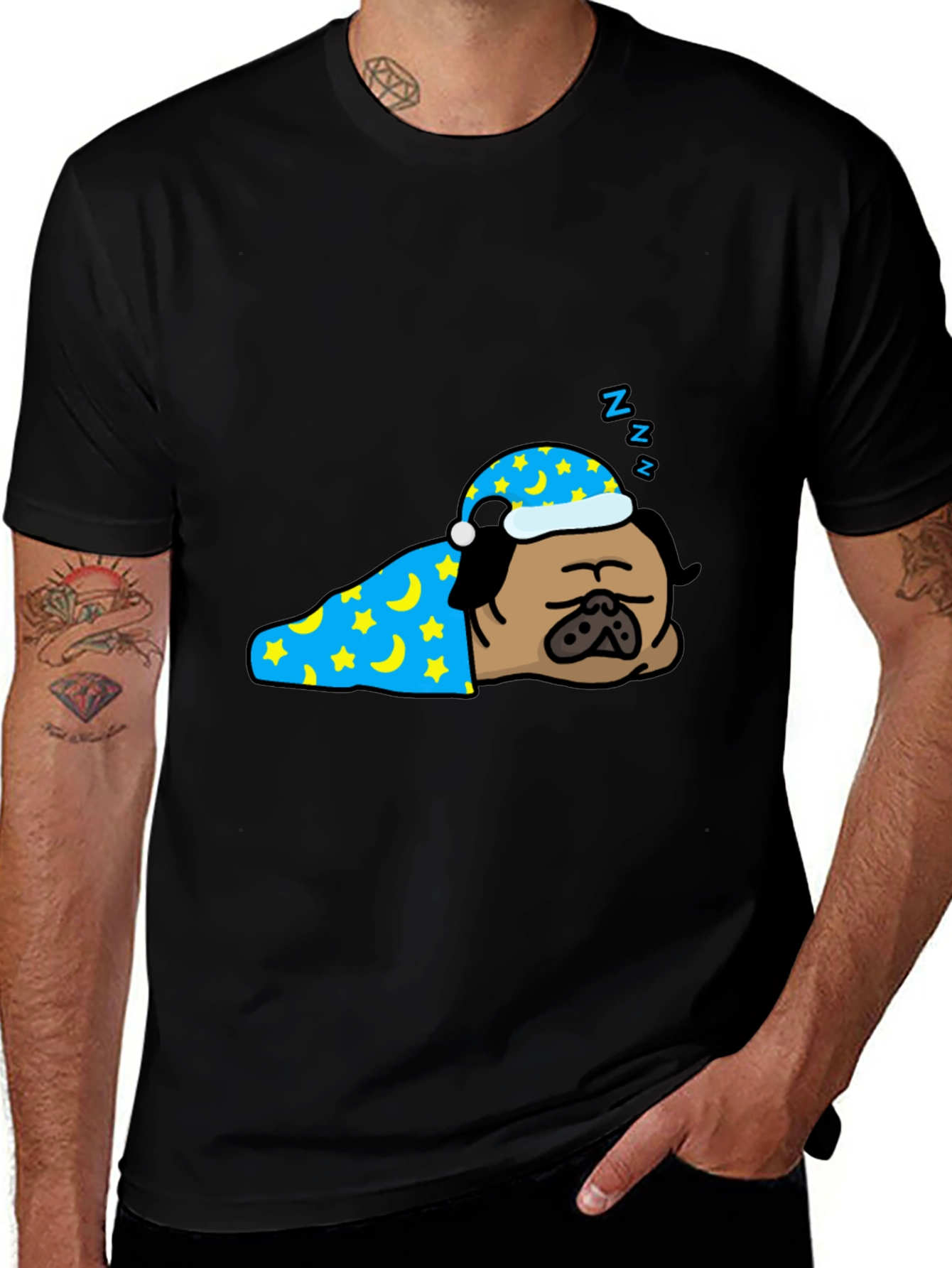 Variant 18 of Sleeping Pug T-Shirt - Cute Cartoon Dog Tee