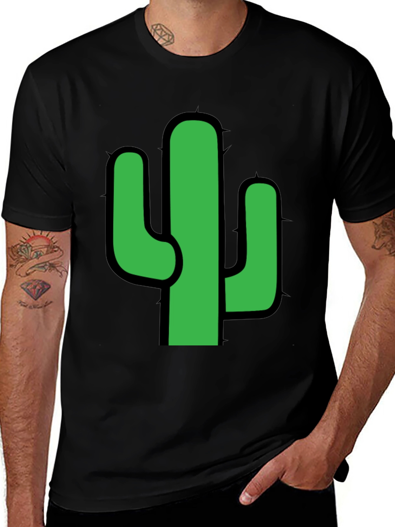 Variant 7 of Cactus Graphic Tee - Unique Design, Black T-Shirt