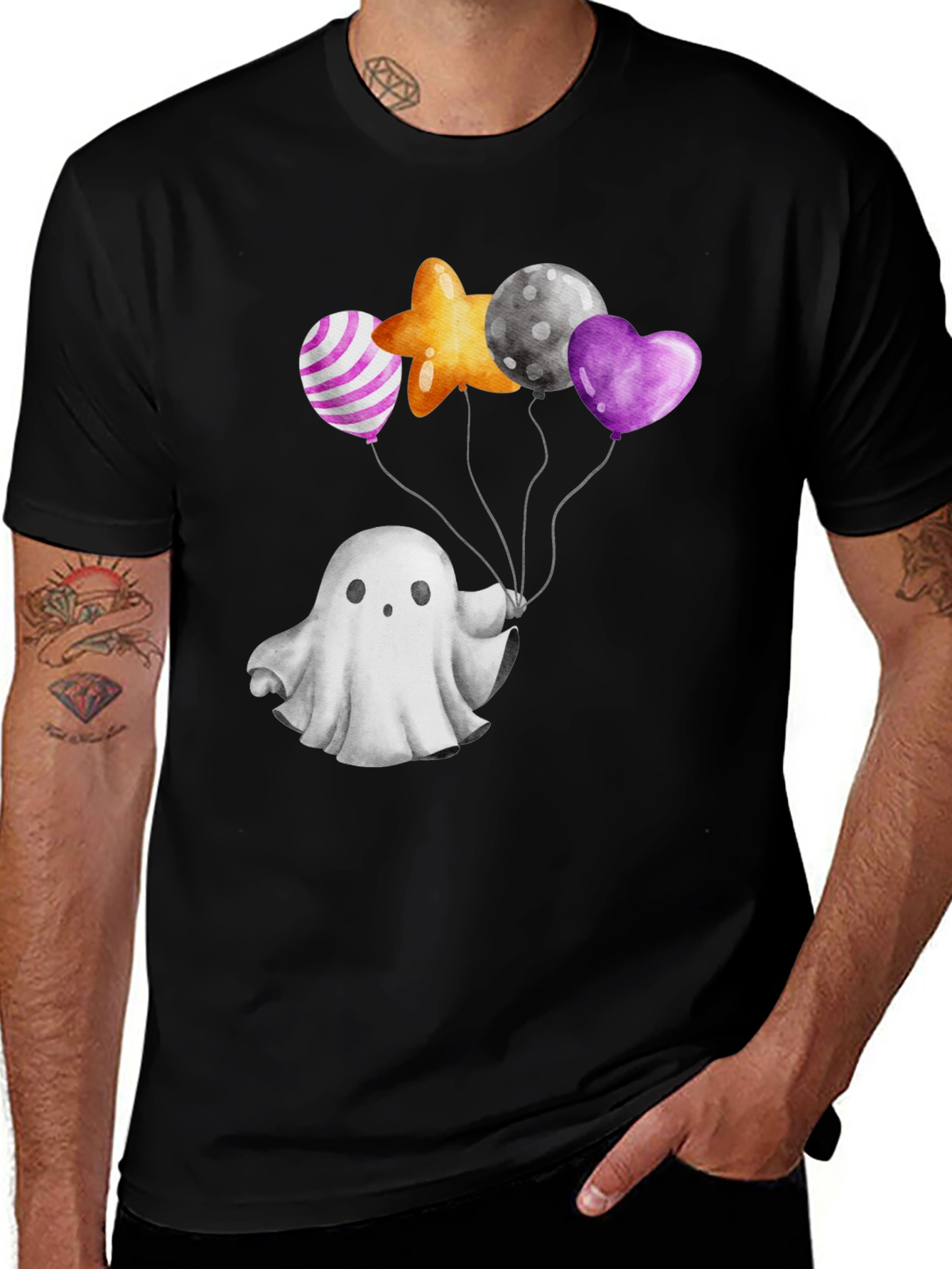Variant 10 of Spooky Cute Ghost T-Shirt with Balloons