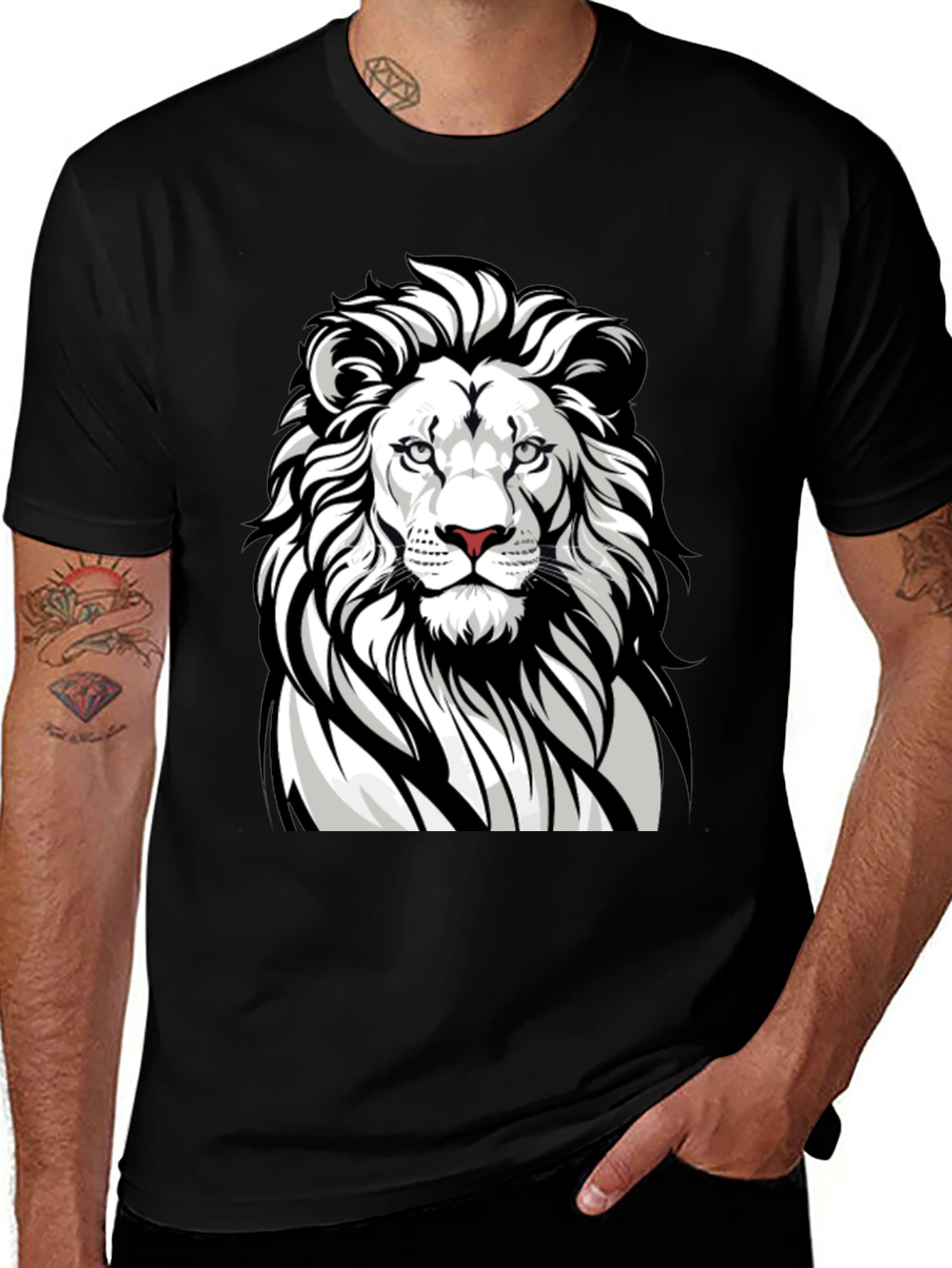 Variant 15 of Lion Graphic Print Black T-Shirt