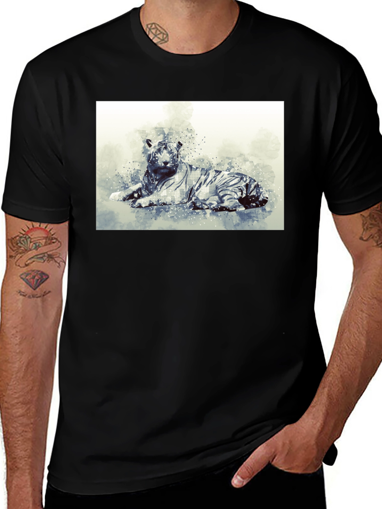 Black Tiger Graphic Print Black T-Shirt main image