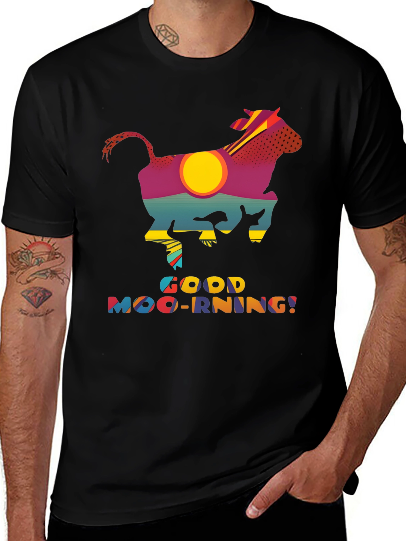 Variant 19 of Good Moo-rning T-Shirt - Novelty Cow Sunrise Design