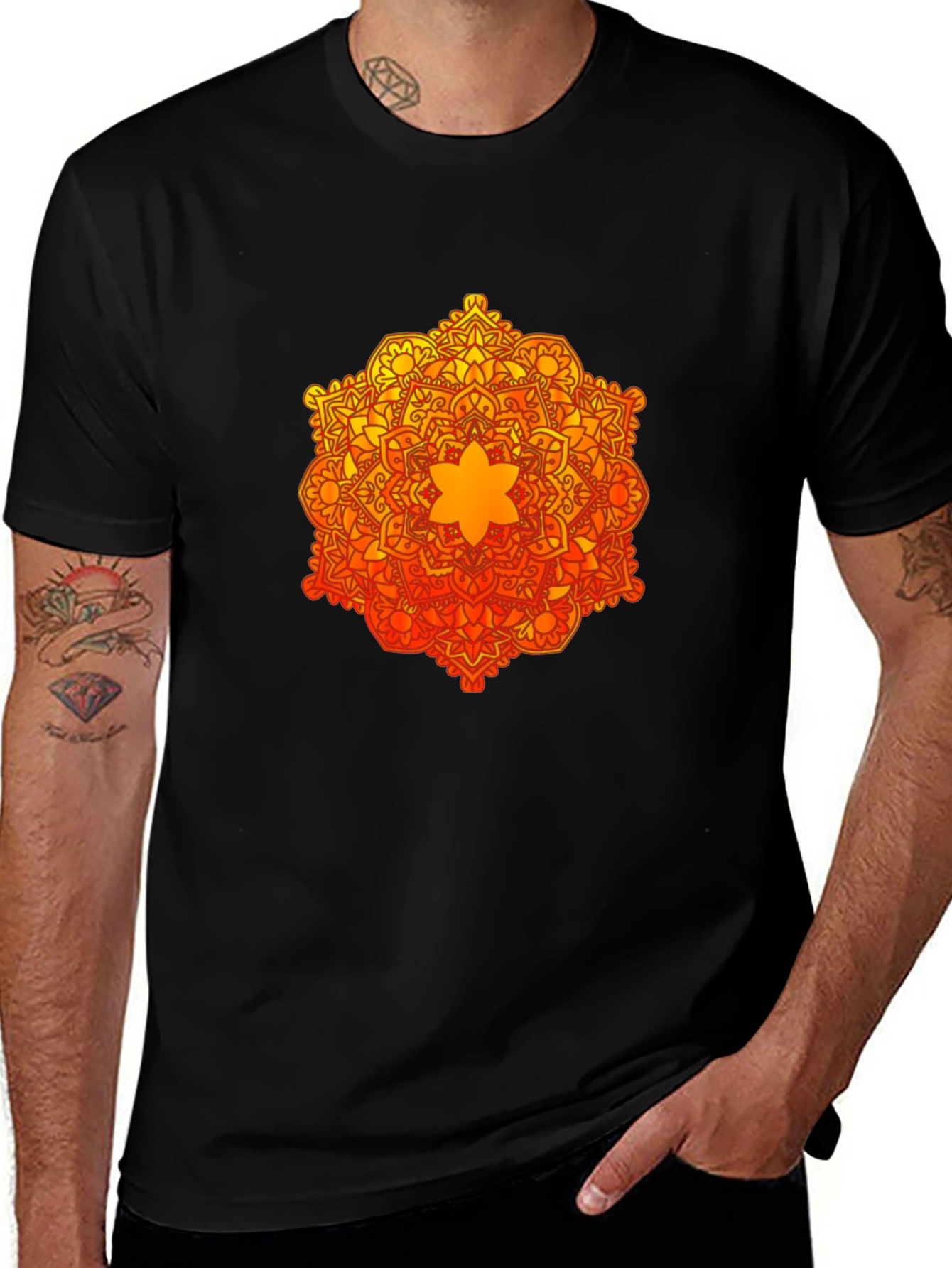 Variant 18 of Men's Black T-Shirt with Mandala Design