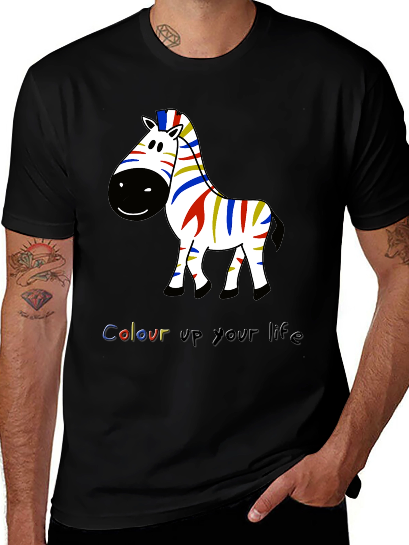 Variant 4 of Colorful Zebra Graphic Tee - Men's Black T-Shirt