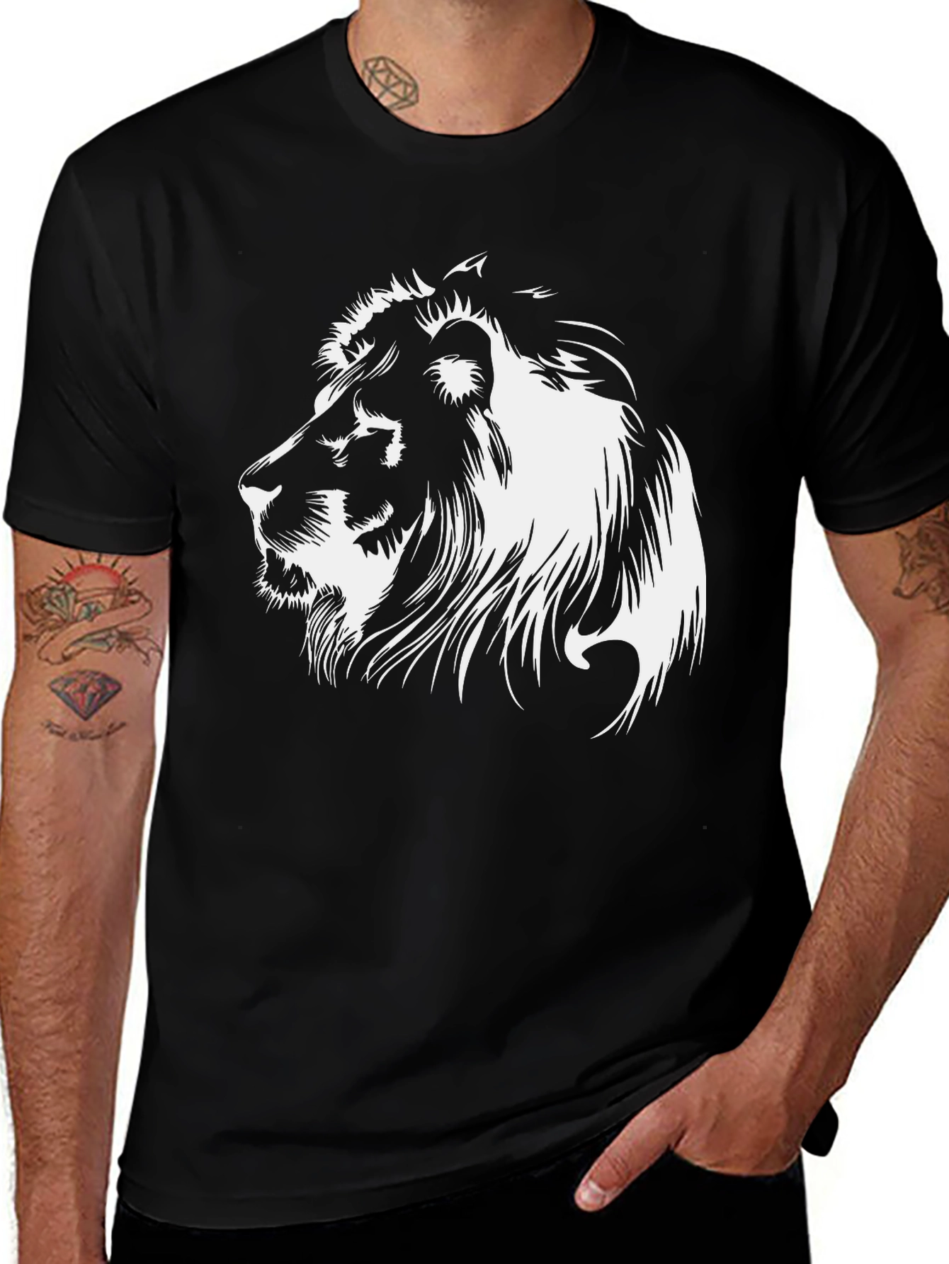Variant 29 of Lion Graphic Tee - Bold Black Cotton T-Shirt