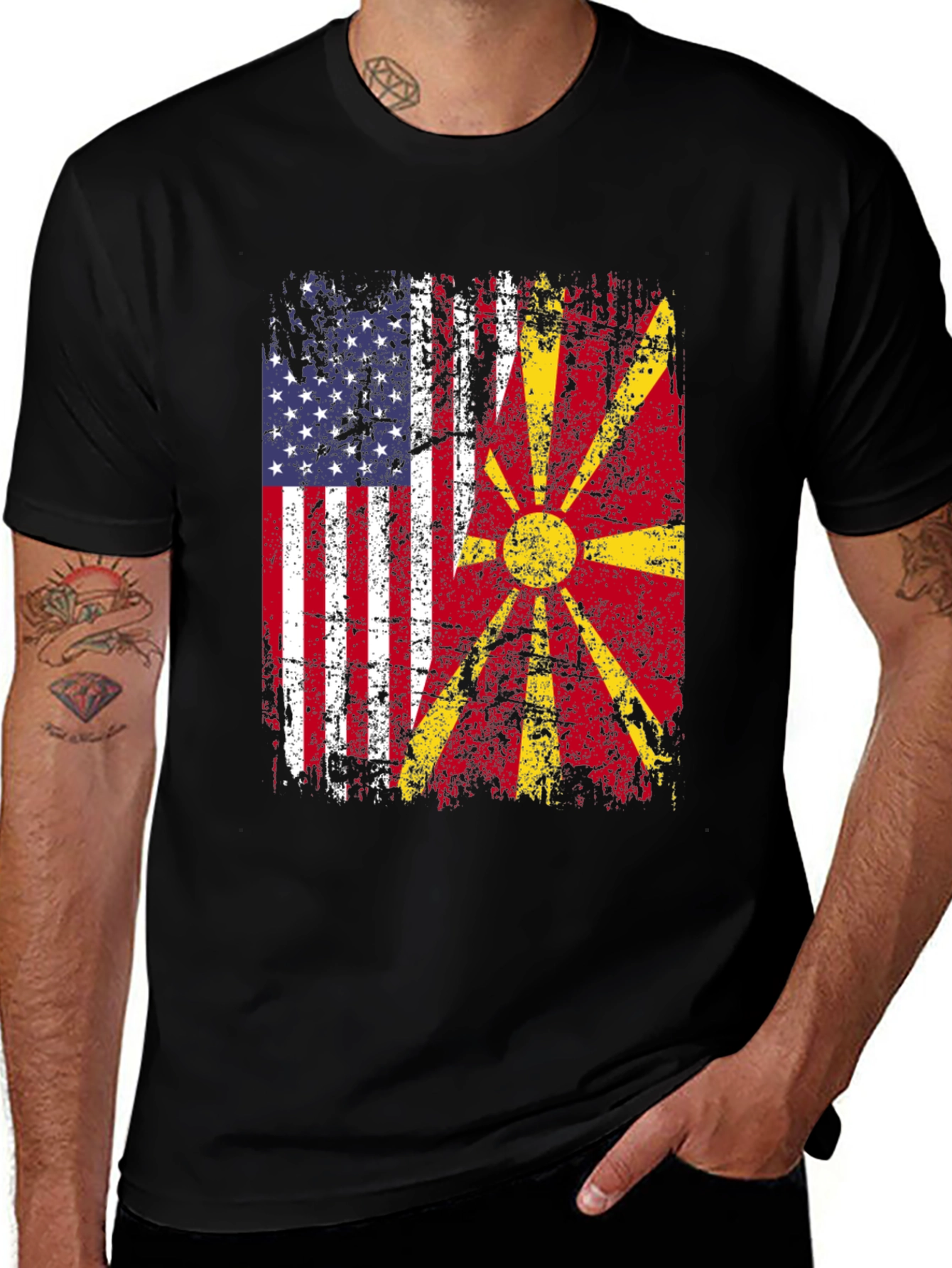 USA North Macedonia Flag Graphic T-Shirt